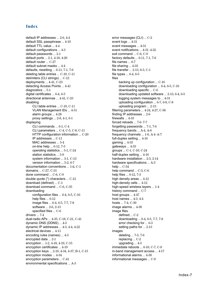 Index | HP ProCurve 520wl Wireless Access Point User Manual | Page 188 / 191