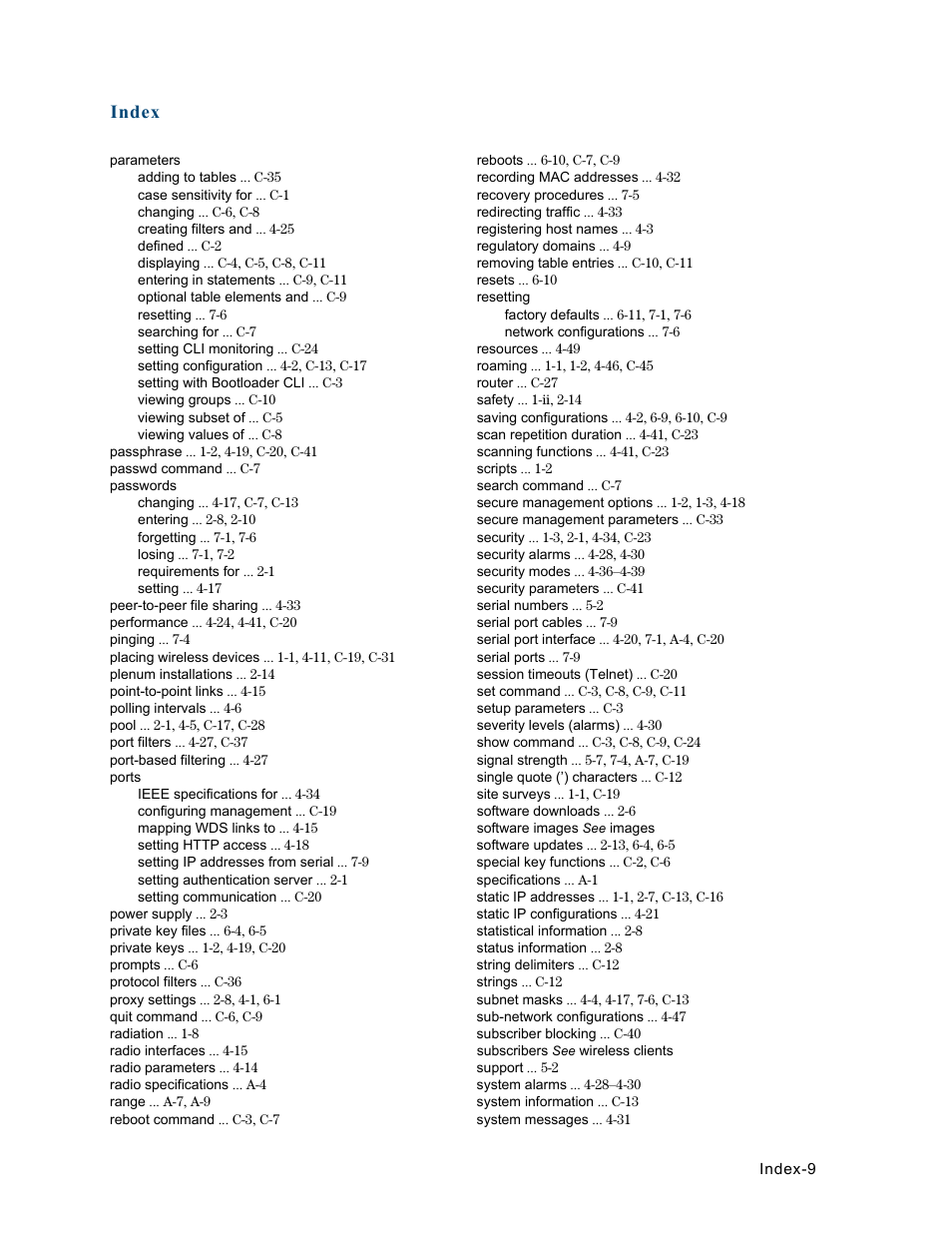 Index | HP ProCurve 520wl Wireless Access Point User Manual | Page 190 / 191