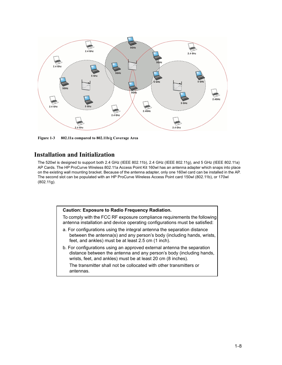 Installation and initialization, Installation and initialization -8 | HP ProCurve 520wl Wireless Access Point User Manual | Page 26 / 191