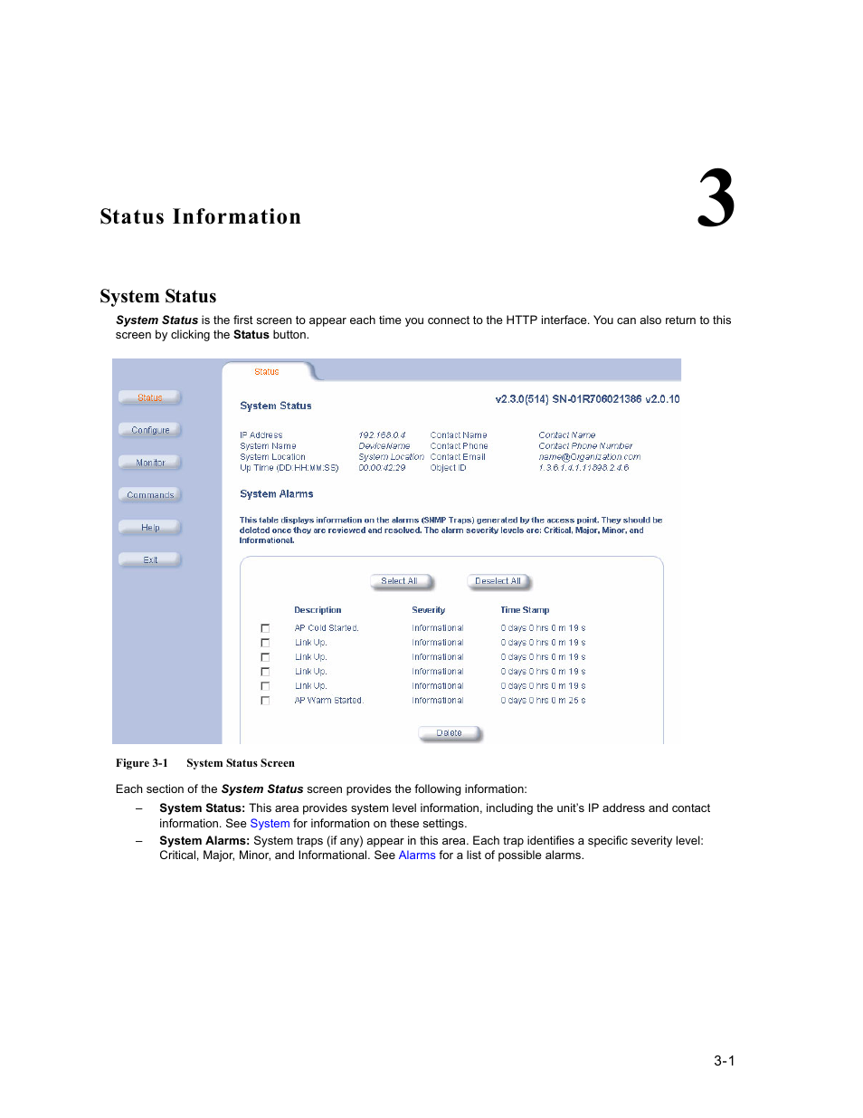 Status information, System status, 3 status information | System status -1 | HP ProCurve 520wl Wireless Access Point User Manual | Page 42 / 191