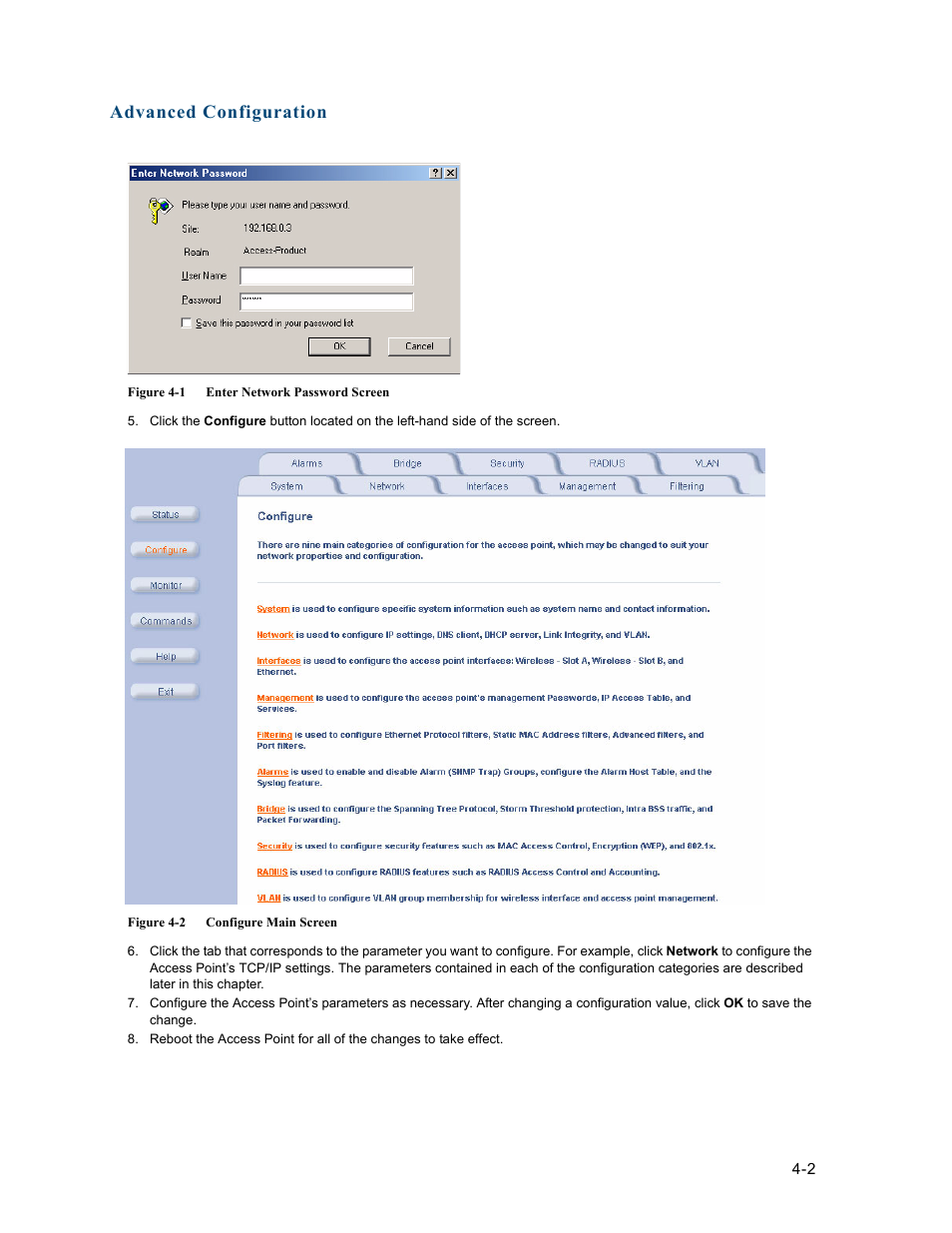 Advanced configuration | HP ProCurve 520wl Wireless Access Point User Manual | Page 44 / 191