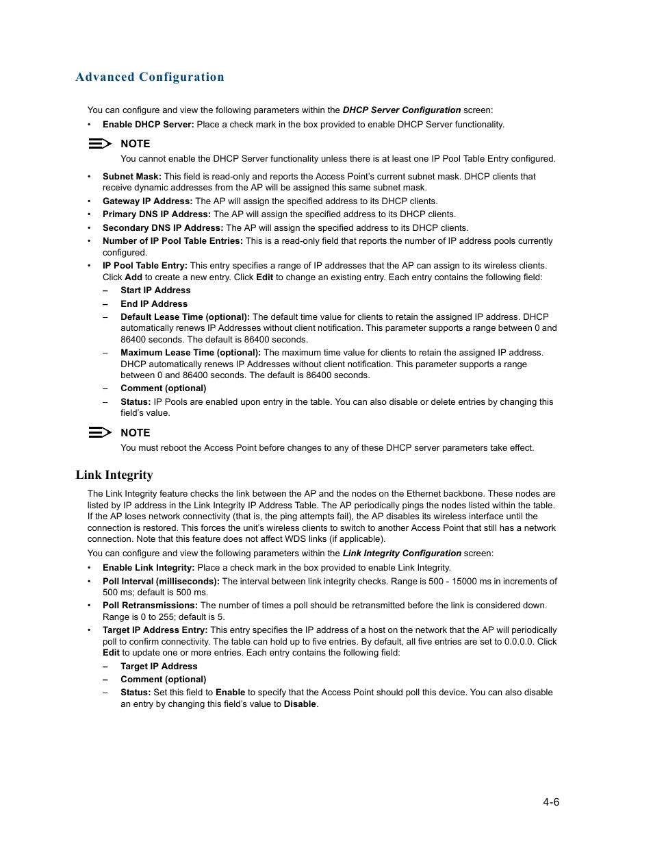 Link integrity, Link integrity -6, Advanced configuration | HP ProCurve 520wl Wireless Access Point User Manual | Page 48 / 191