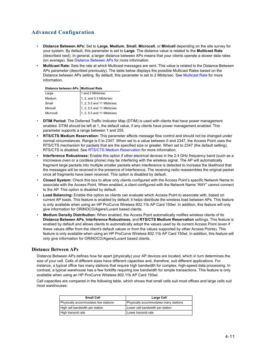 Advanced configuration, Distance between aps | HP ProCurve 520wl Wireless Access Point User Manual | Page 53 / 191