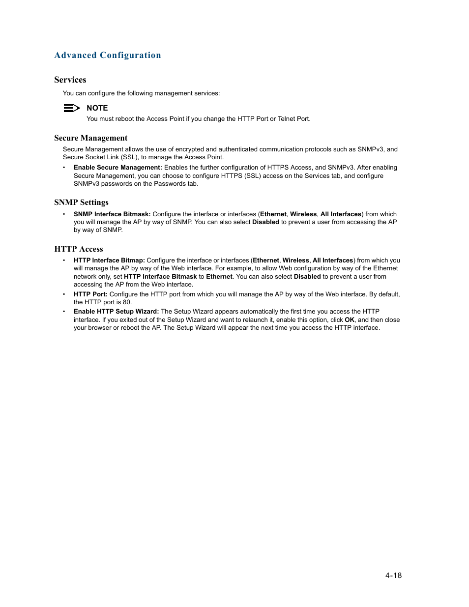Services, Services -18, Advanced configuration services | HP ProCurve 520wl Wireless Access Point User Manual | Page 60 / 191