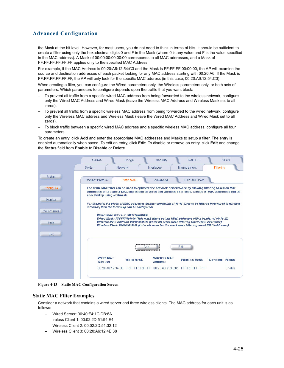 Advanced configuration | HP ProCurve 520wl Wireless Access Point User Manual | Page 67 / 191