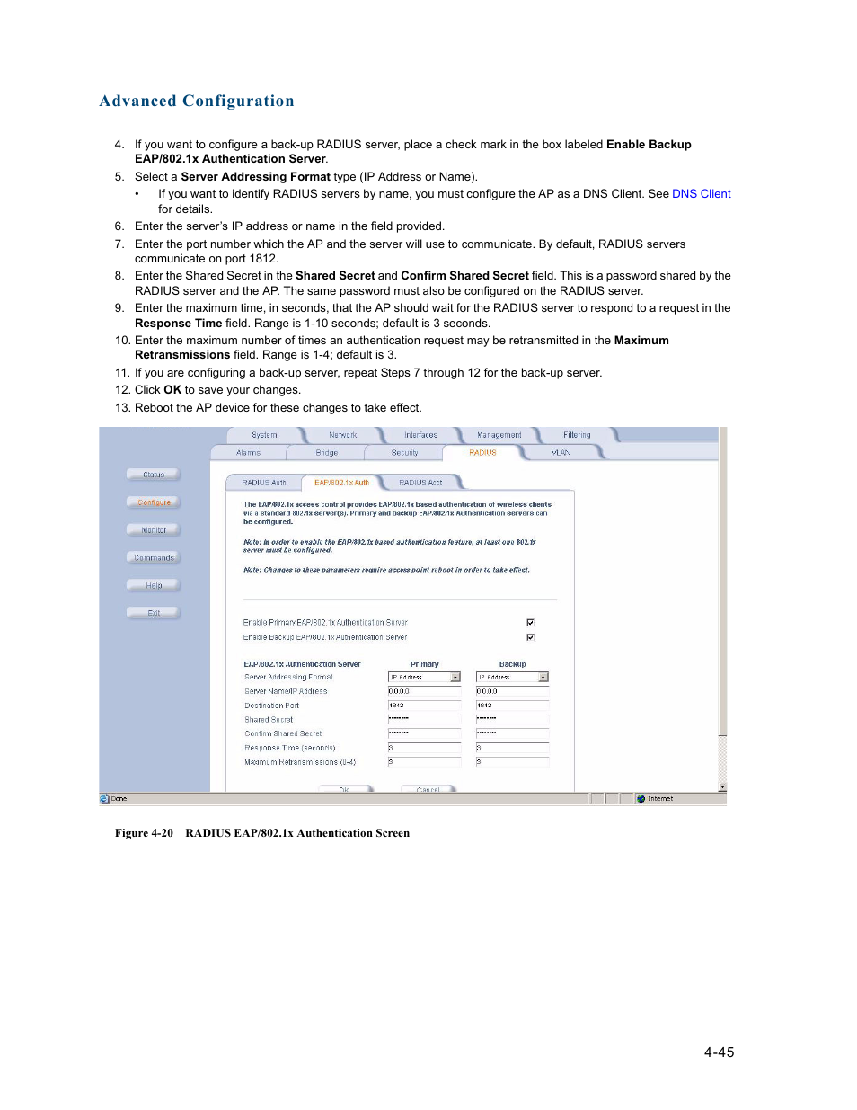 Advanced configuration | HP ProCurve 520wl Wireless Access Point User Manual | Page 87 / 191