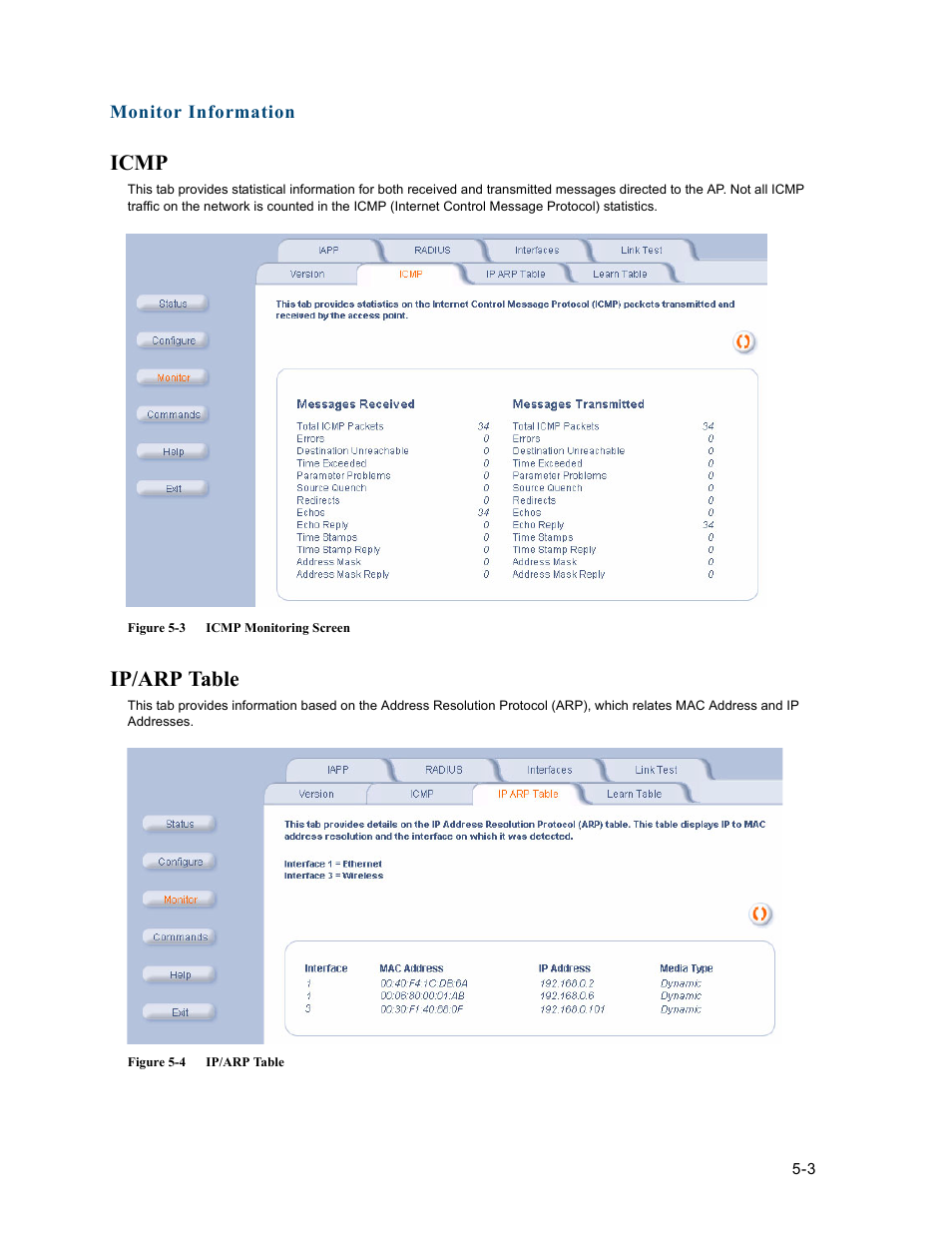 Icmp, Ip/arp table, Icmp -3 | Ip/arp table -3 | HP ProCurve 520wl Wireless Access Point User Manual | Page 96 / 191