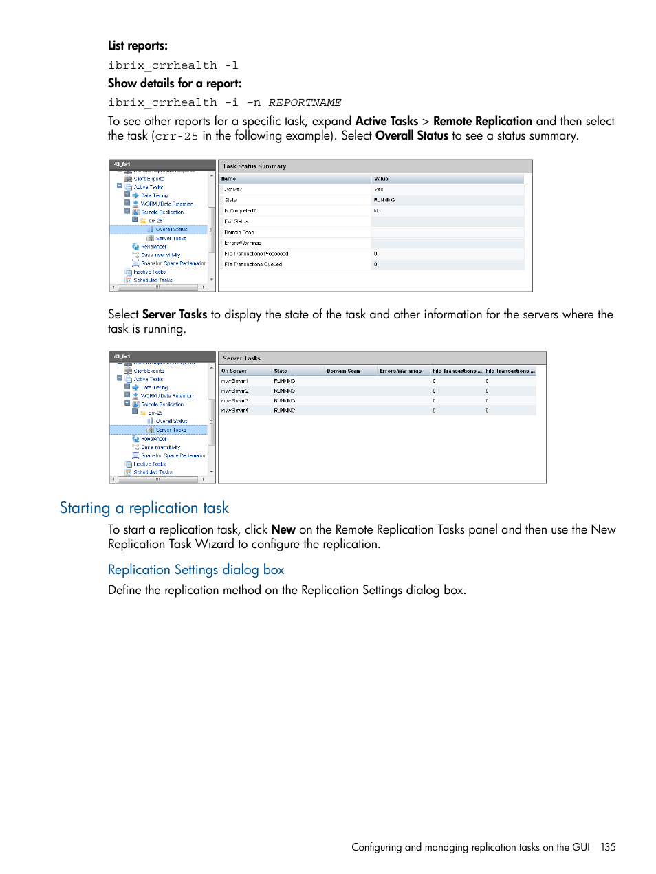 Starting a replication task | HP StoreAll Storage User Manual | Page 135 / 254