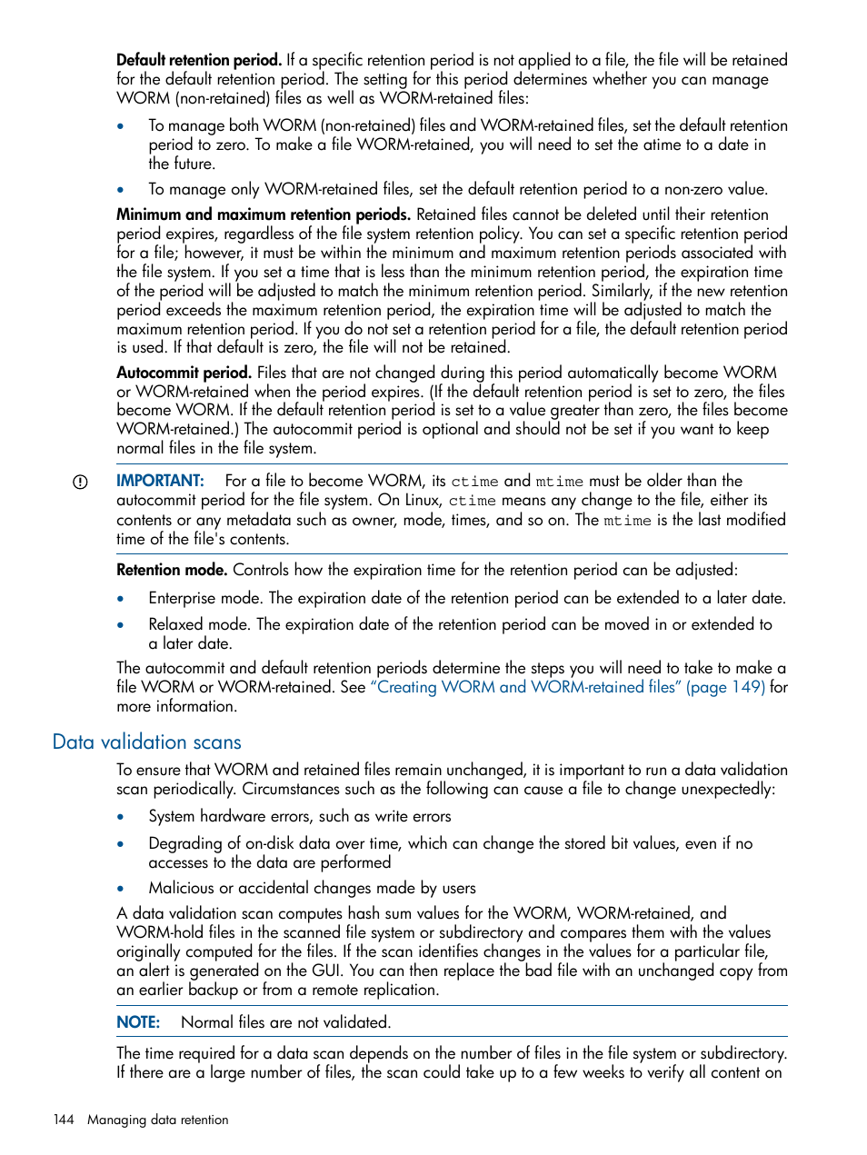 Data validation scans | HP StoreAll Storage User Manual | Page 144 / 254