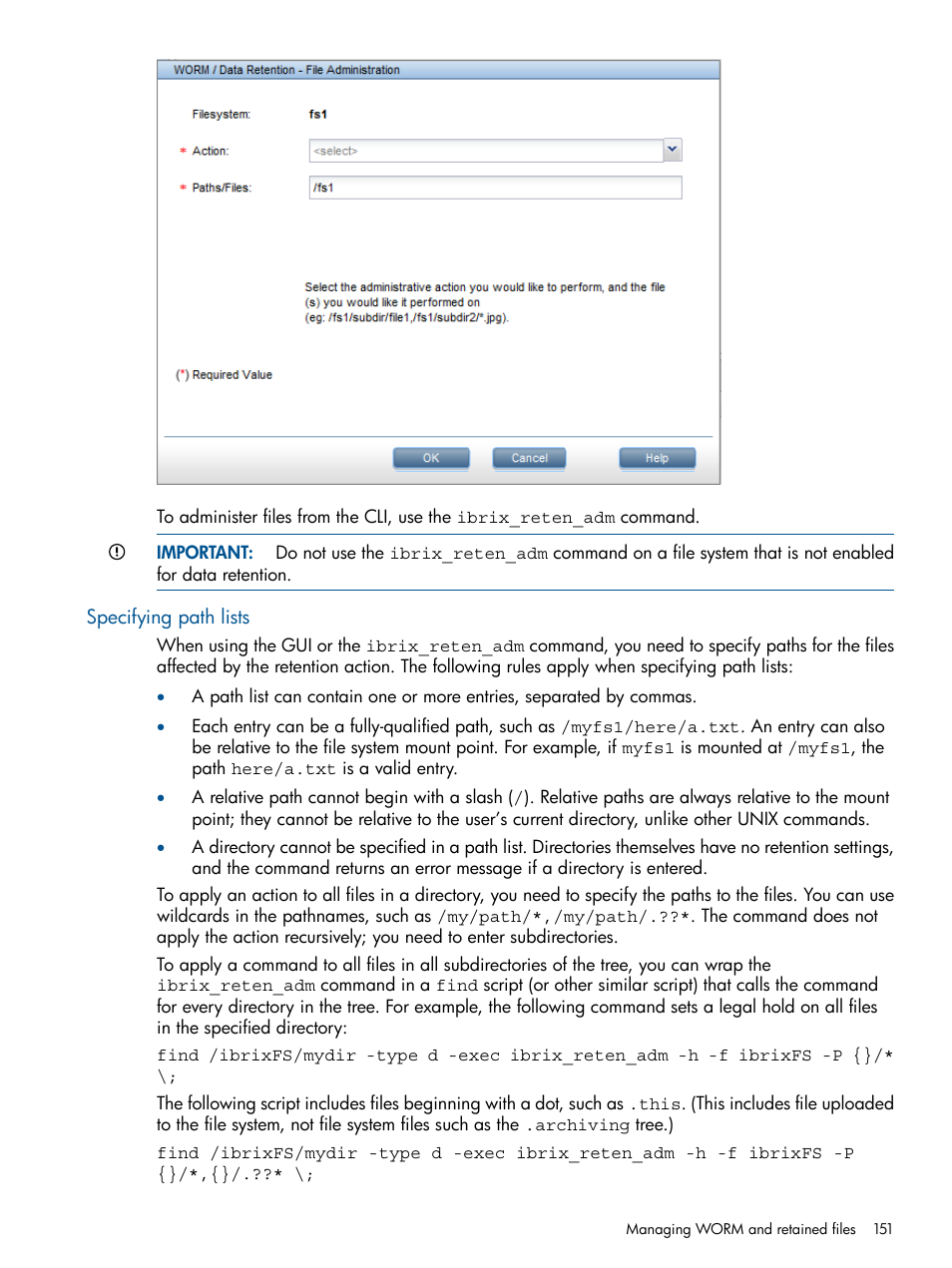 Specifying path lists | HP StoreAll Storage User Manual | Page 151 / 254