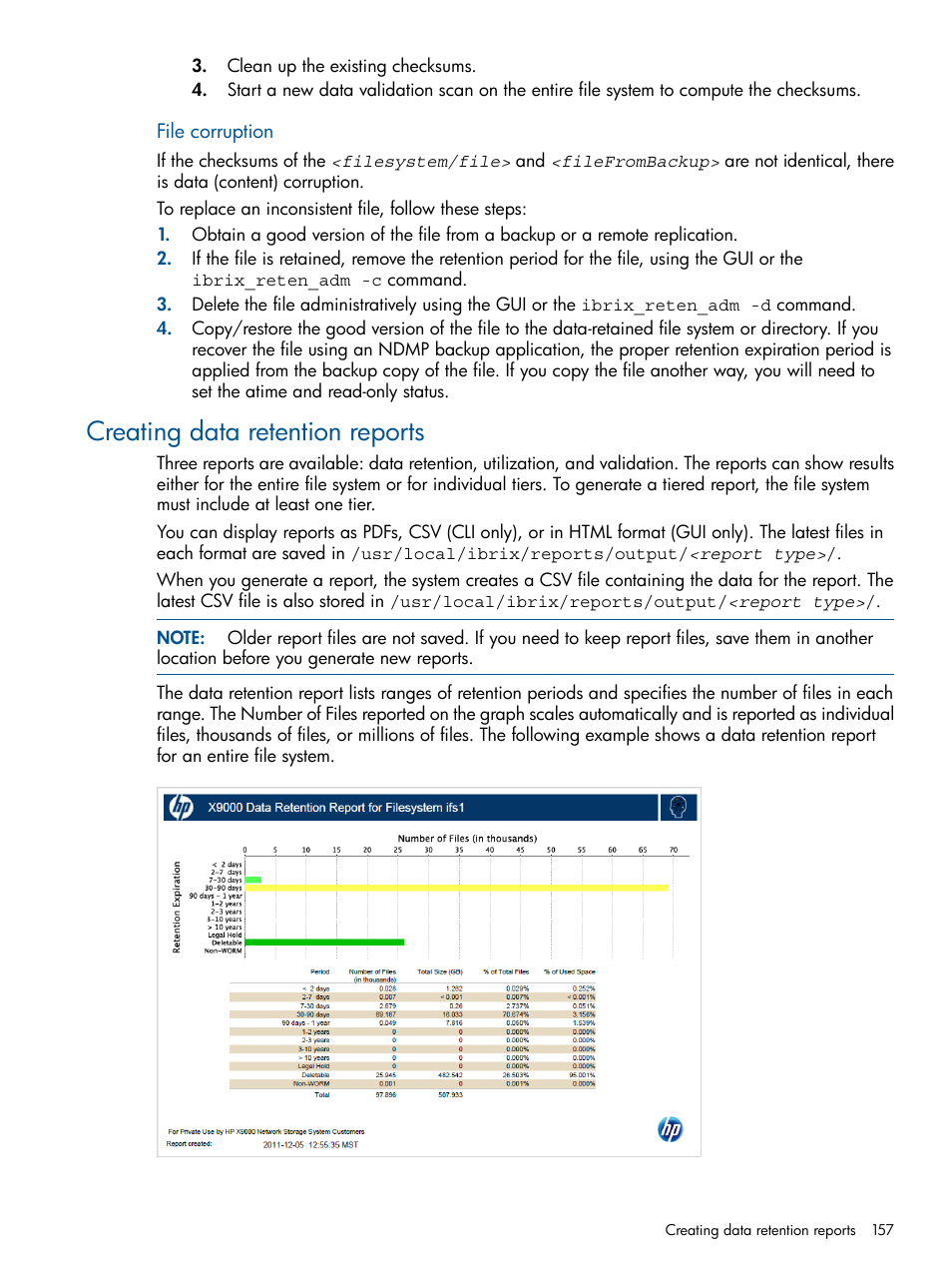 Creating data retention reports | HP StoreAll Storage User Manual | Page 157 / 254