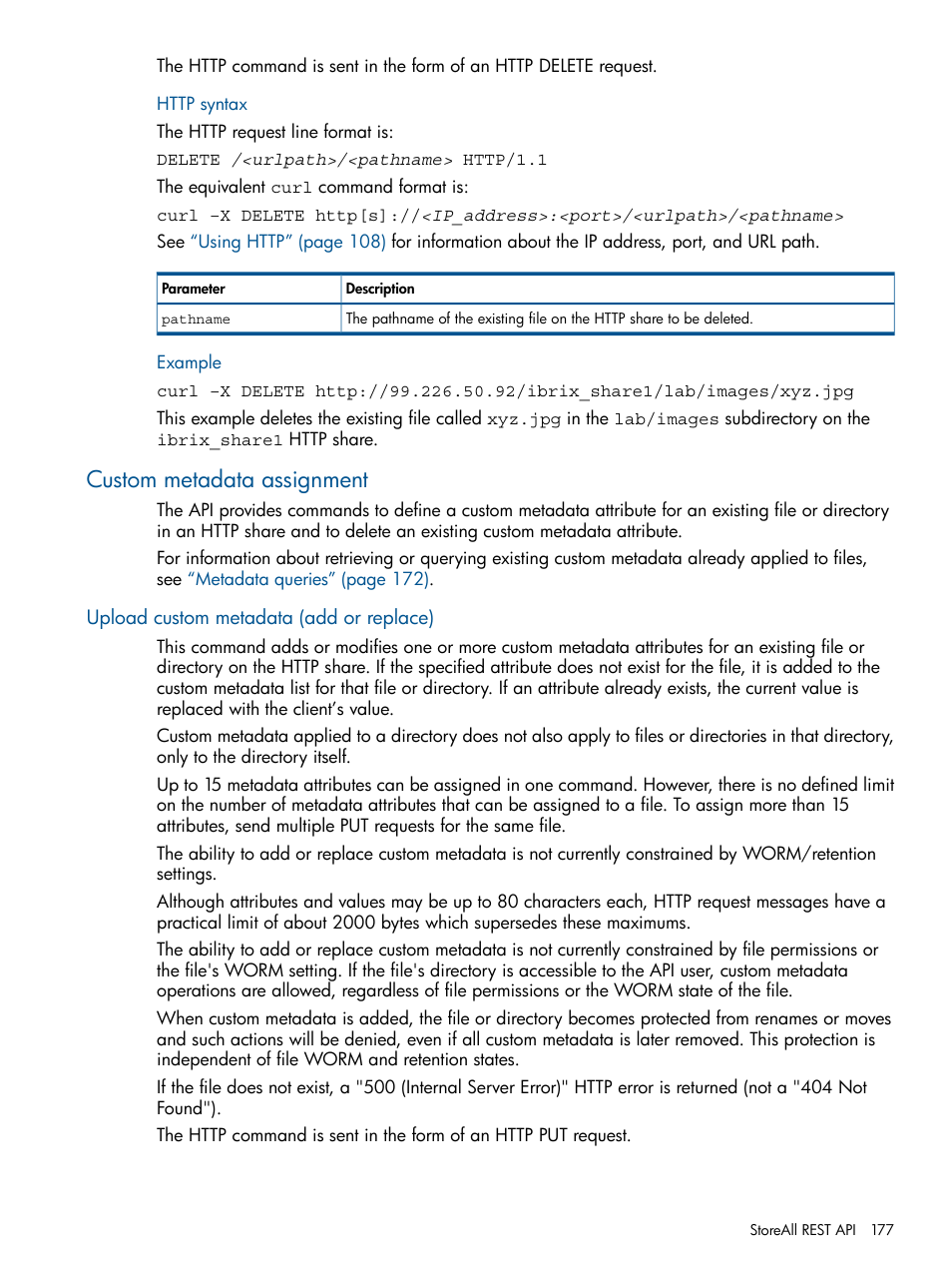 Custom metadata assignment, Upload custom metadata (add or replace) | HP StoreAll Storage User Manual | Page 177 / 254