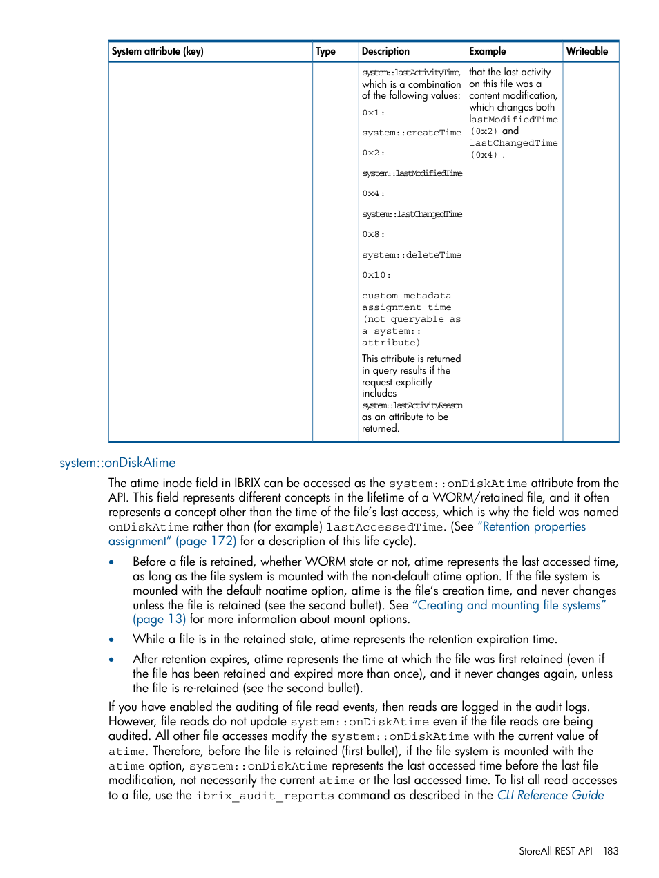 System::ondiskatime | HP StoreAll Storage User Manual | Page 183 / 254