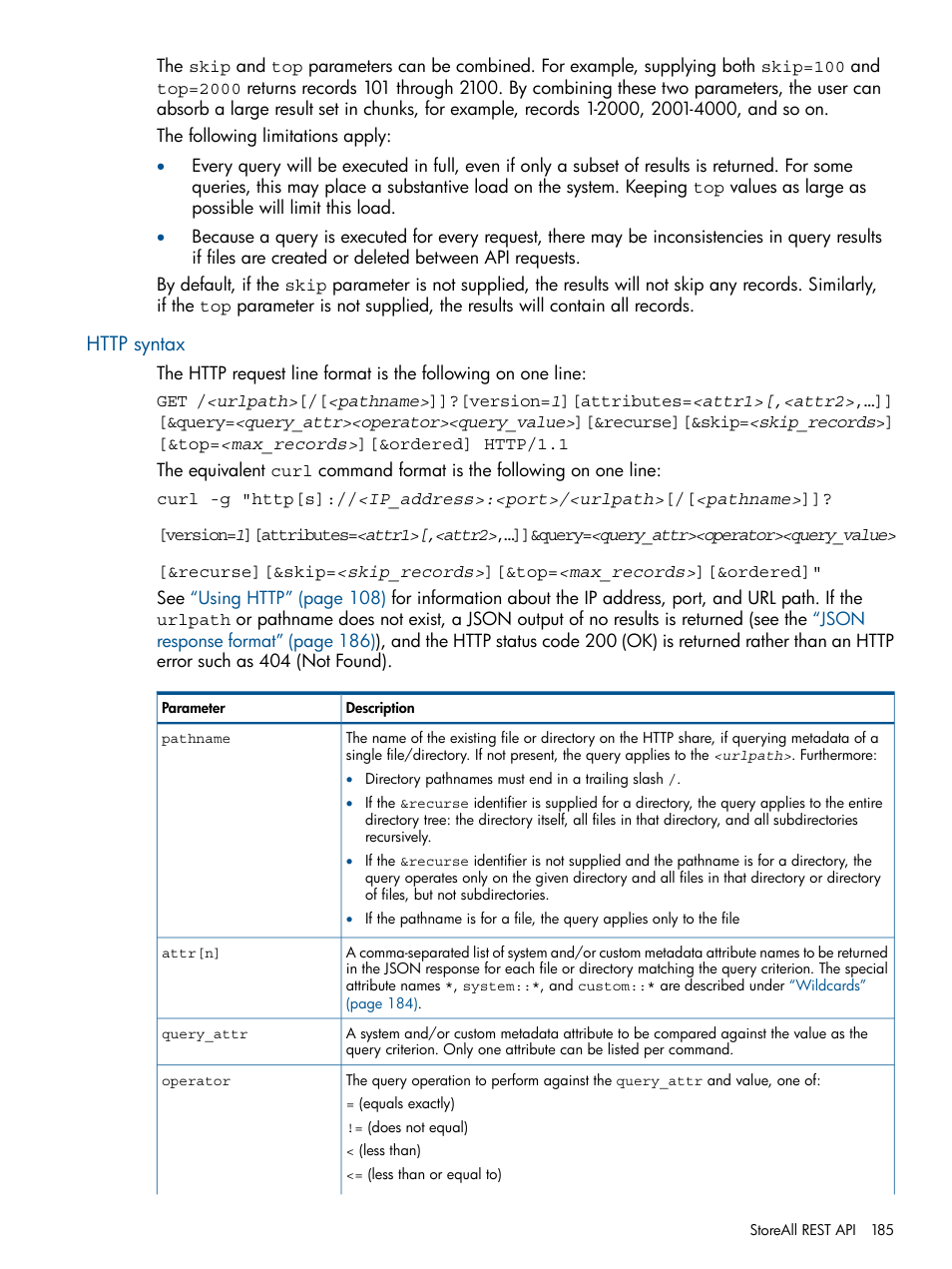 Http syntax | HP StoreAll Storage User Manual | Page 185 / 254