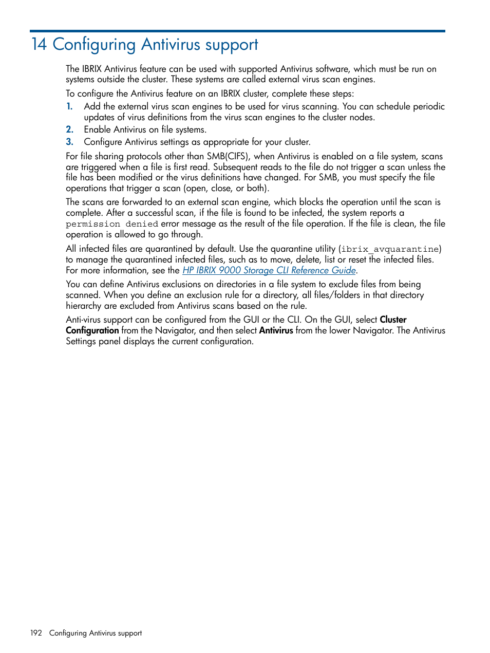14 configuring antivirus support | HP StoreAll Storage User Manual | Page 192 / 254