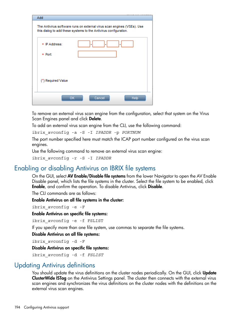 Updating antivirus definitions | HP StoreAll Storage User Manual | Page 194 / 254