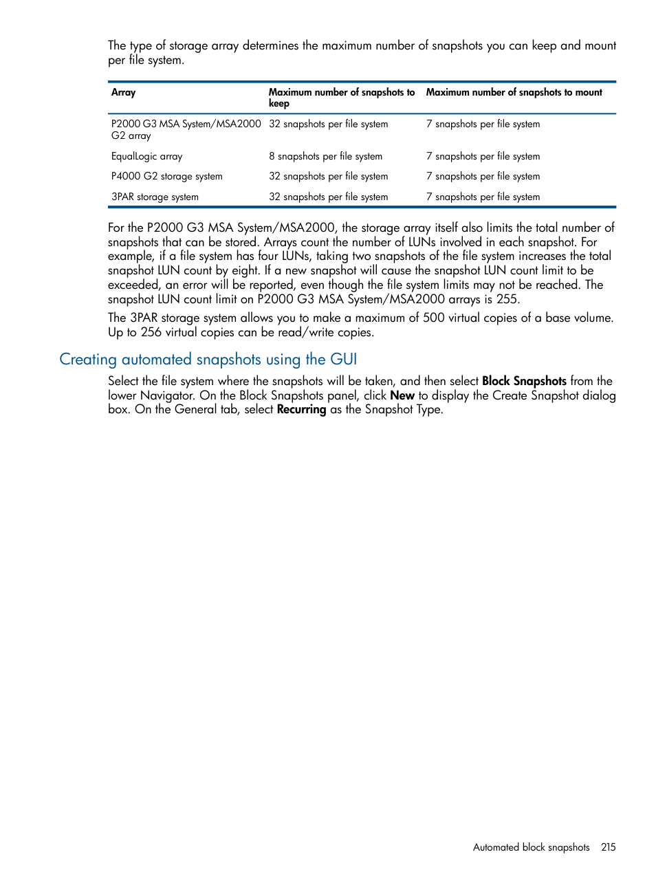 Creating automated snapshots using the gui | HP StoreAll Storage User Manual | Page 215 / 254