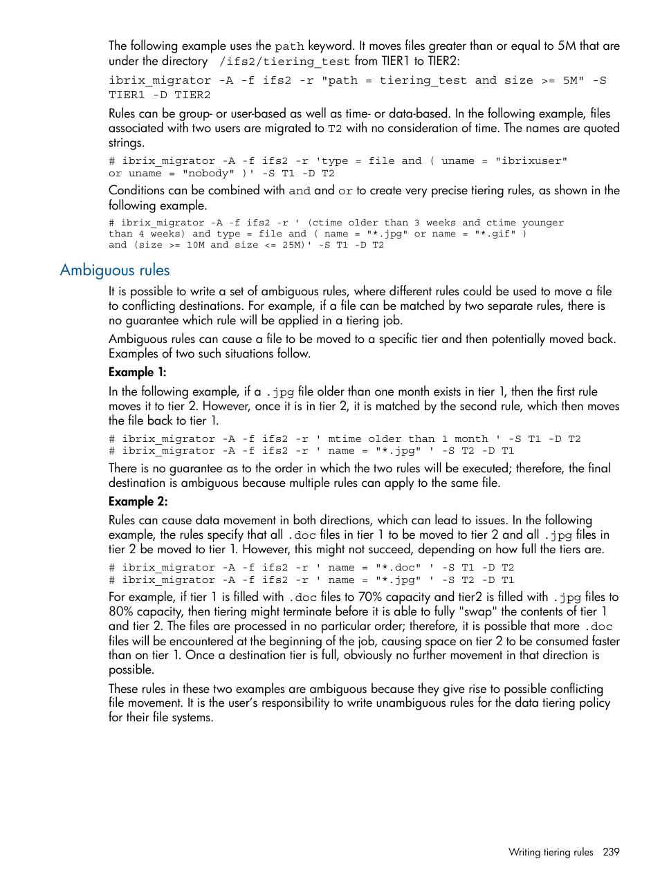 Ambiguous rules | HP StoreAll Storage User Manual | Page 239 / 254