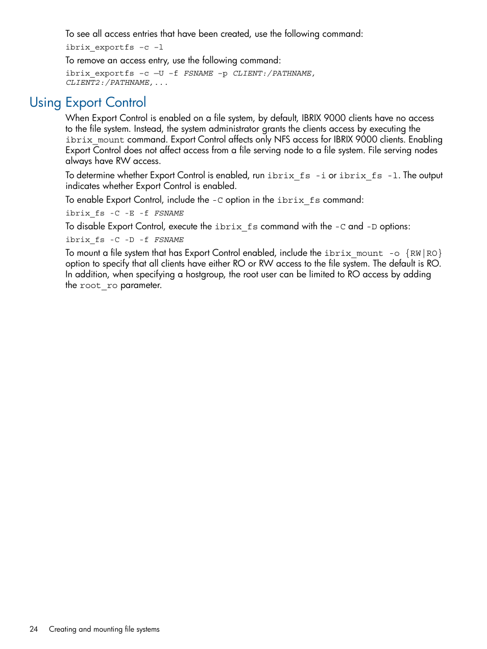 Using export control | HP StoreAll Storage User Manual | Page 24 / 254