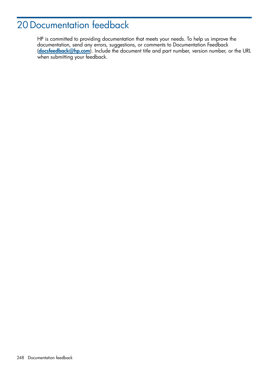 20 documentation feedback | HP StoreAll Storage User Manual | Page 248 / 254