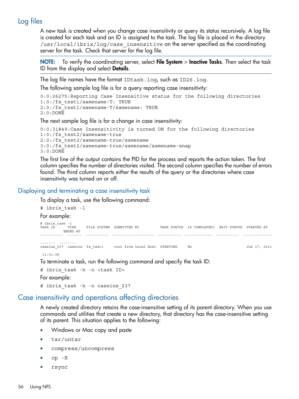 Log files | HP StoreAll Storage User Manual | Page 56 / 254
