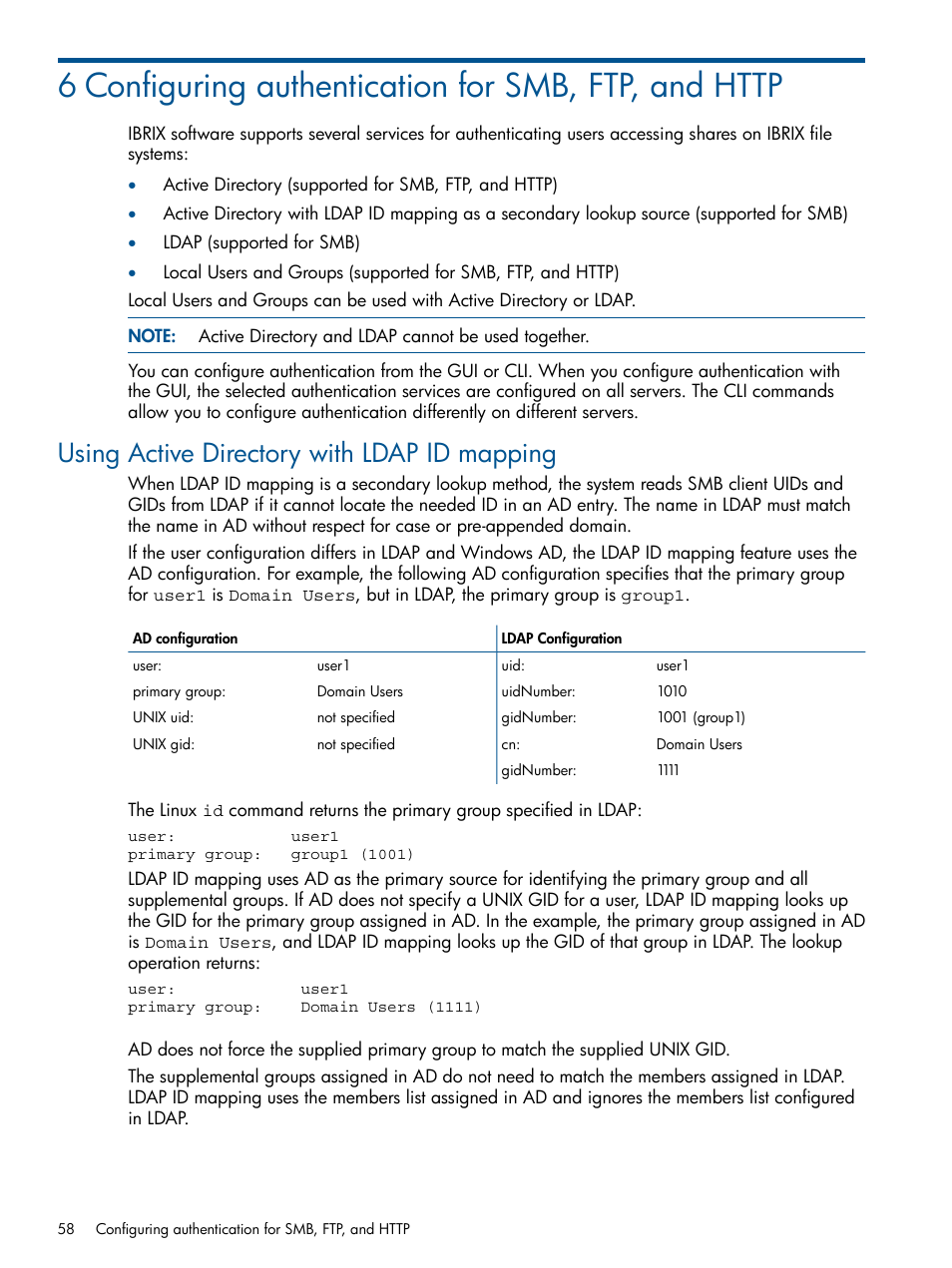 Using active directory with ldap id mapping | HP StoreAll Storage User Manual | Page 58 / 254