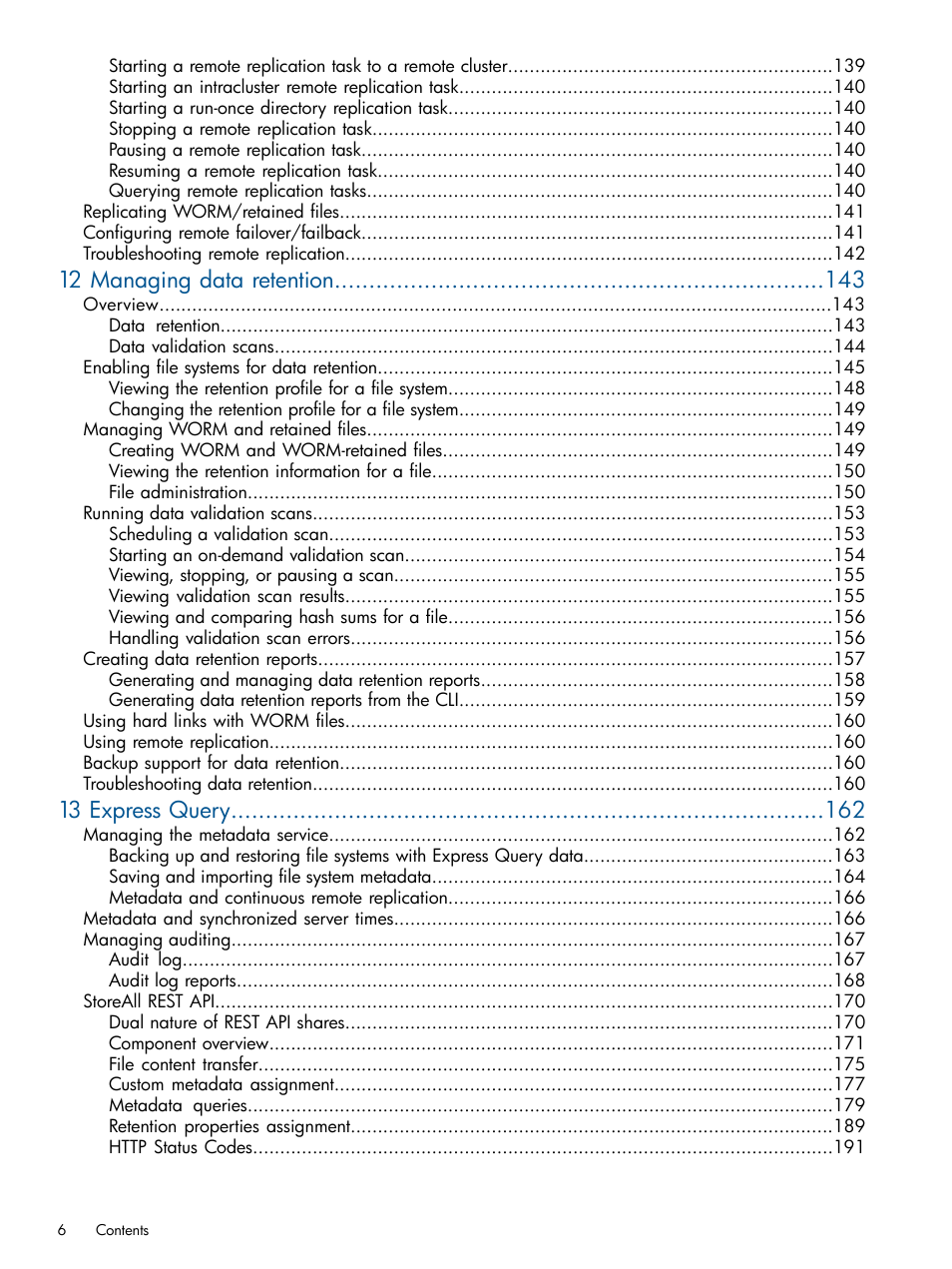 12 managing data retention, 13 express query | HP StoreAll Storage User Manual | Page 6 / 254