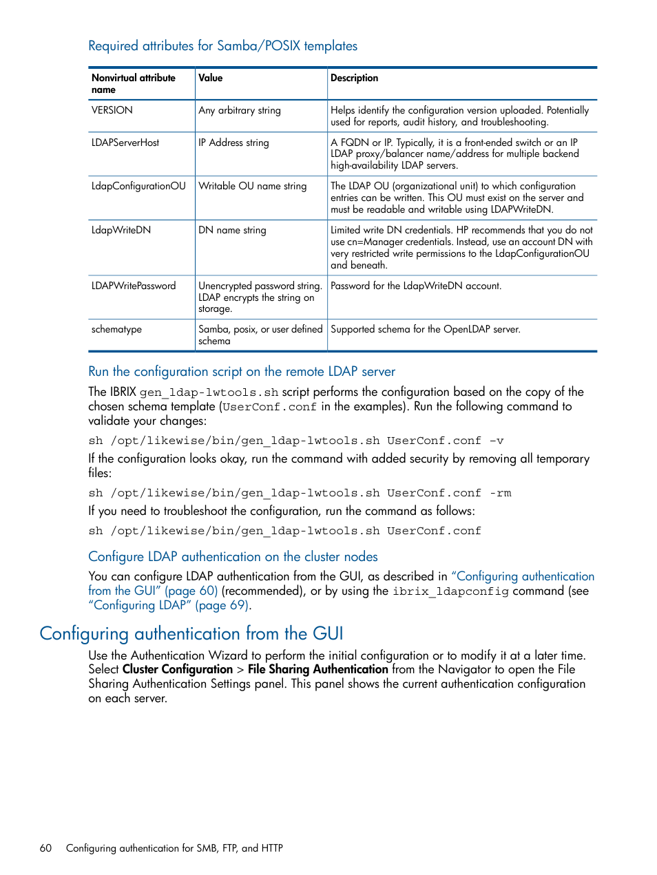 Configuring authentication from the gui | HP StoreAll Storage User Manual | Page 60 / 254