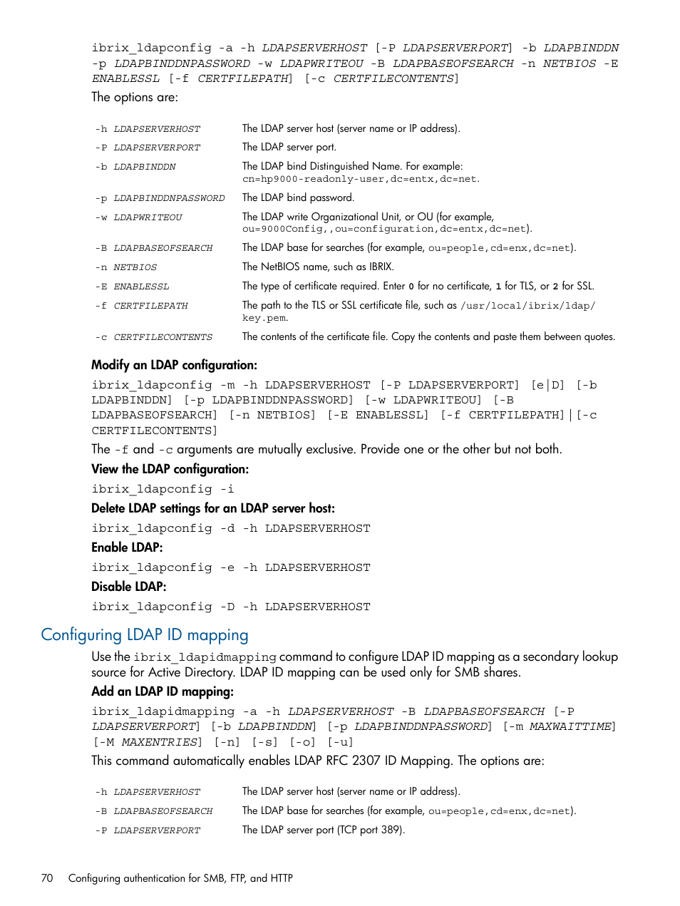 Configuring ldap id mapping | HP StoreAll Storage User Manual | Page 70 / 254