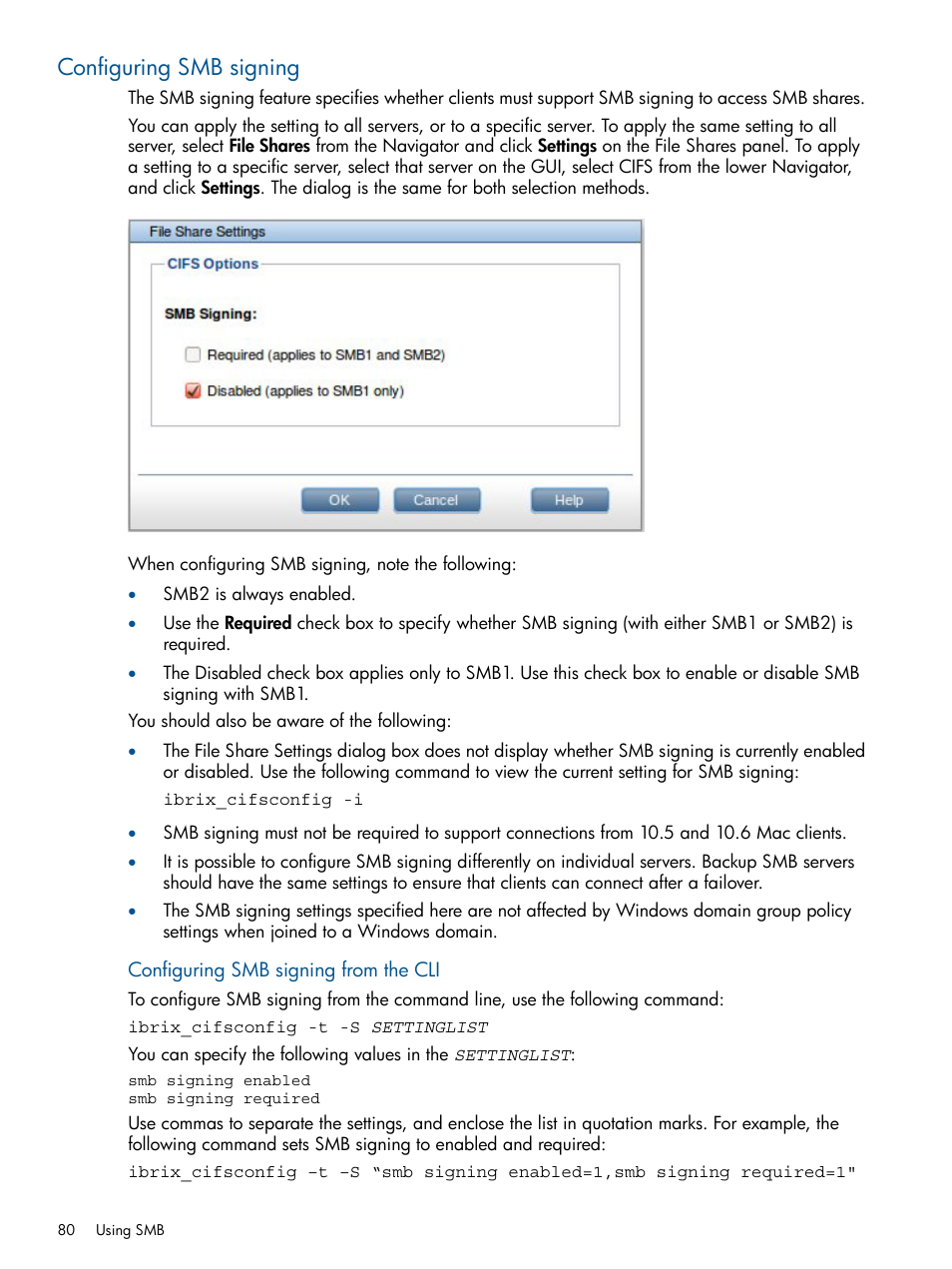 Configuring smb signing | HP StoreAll Storage User Manual | Page 80 / 254