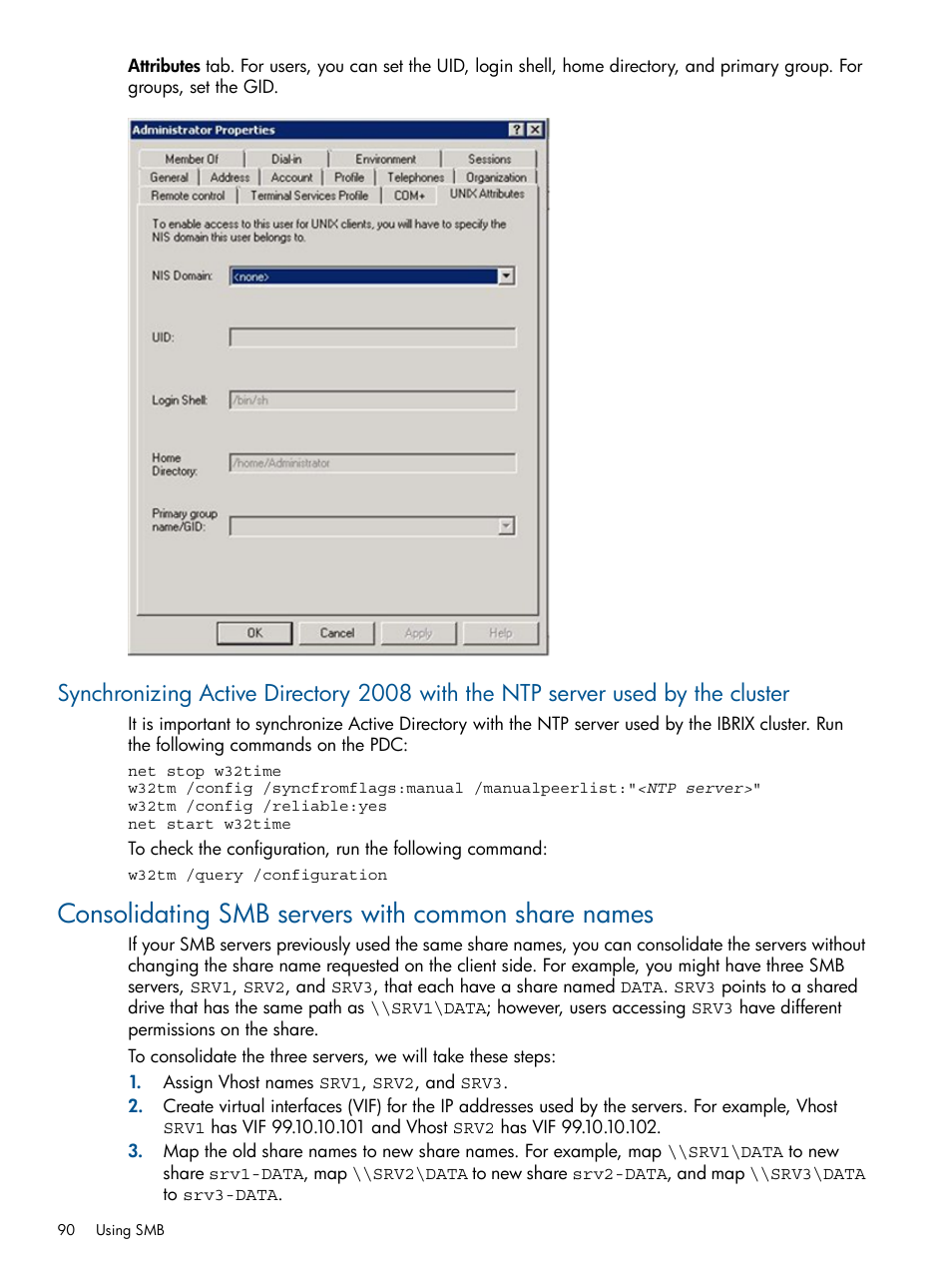 Consolidating smb servers with common share names | HP StoreAll Storage User Manual | Page 90 / 254