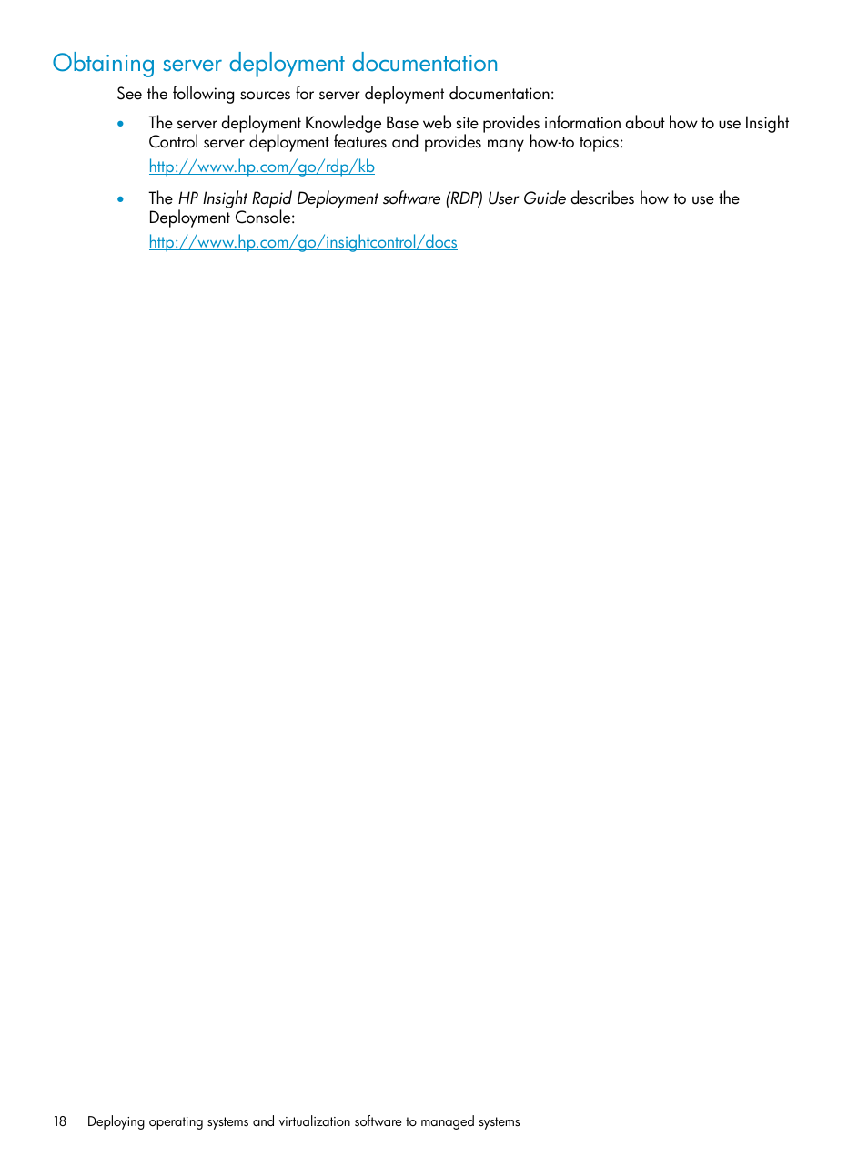 Obtaining server deployment documentation | HP Insight Control User Manual | Page 18 / 37