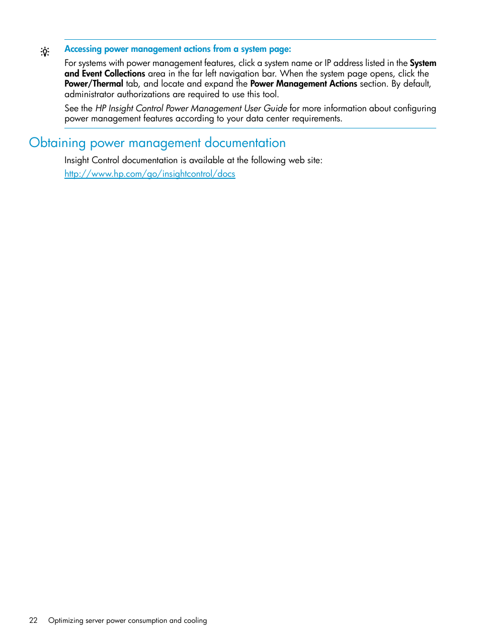 Obtaining power management documentation | HP Insight Control User Manual | Page 22 / 37