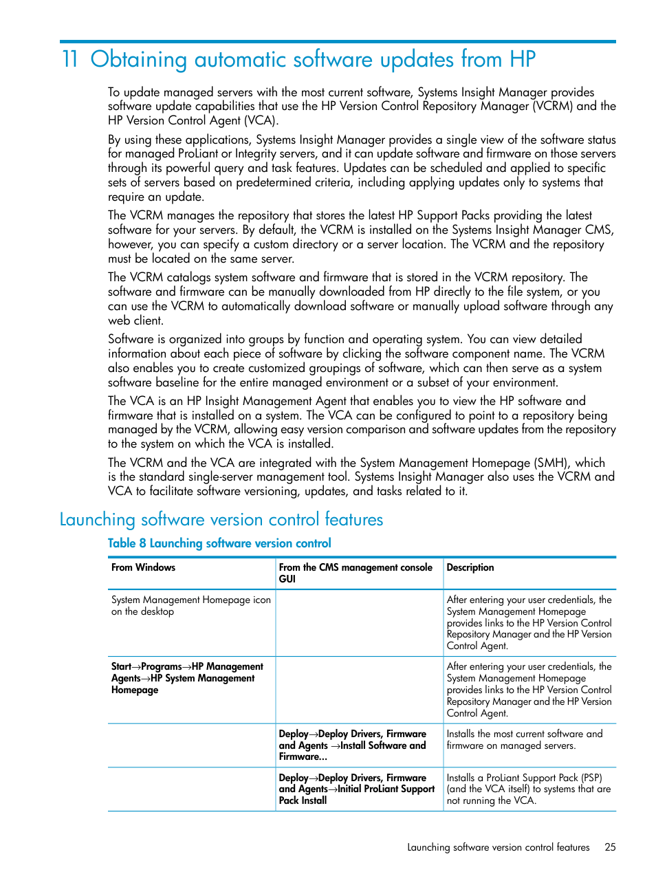 11 obtaining automatic software updates from hp, Launching software version control features | HP Insight Control User Manual | Page 25 / 37