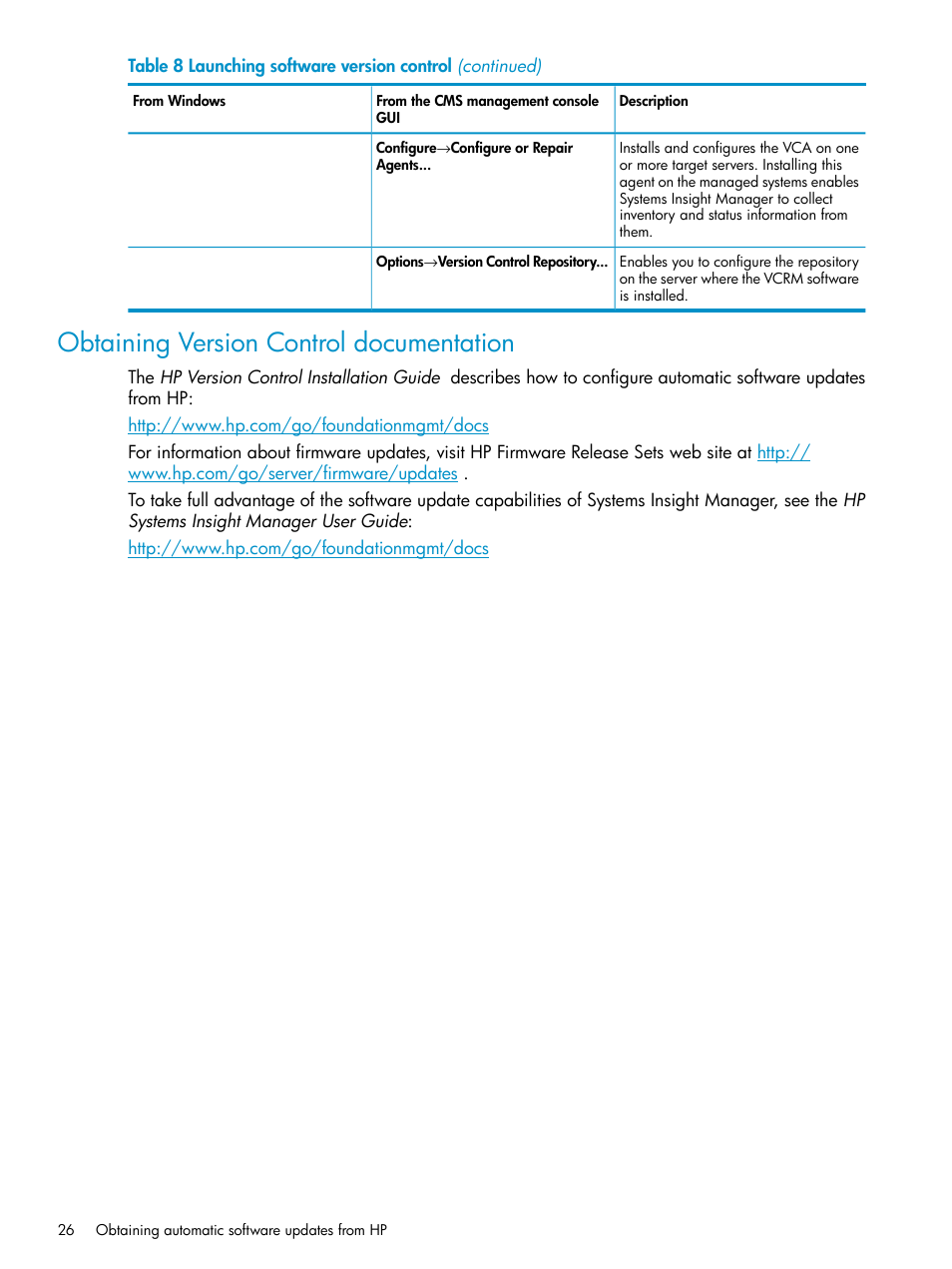 Obtaining version control documentation | HP Insight Control User Manual | Page 26 / 37