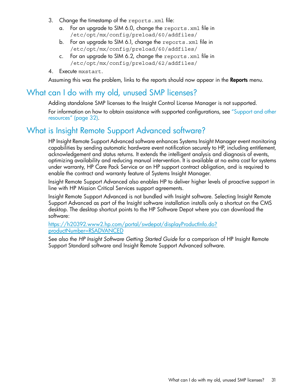 What can i do with my old, unused smp licenses, What is insight remote support advanced software | HP Insight Control User Manual | Page 31 / 37