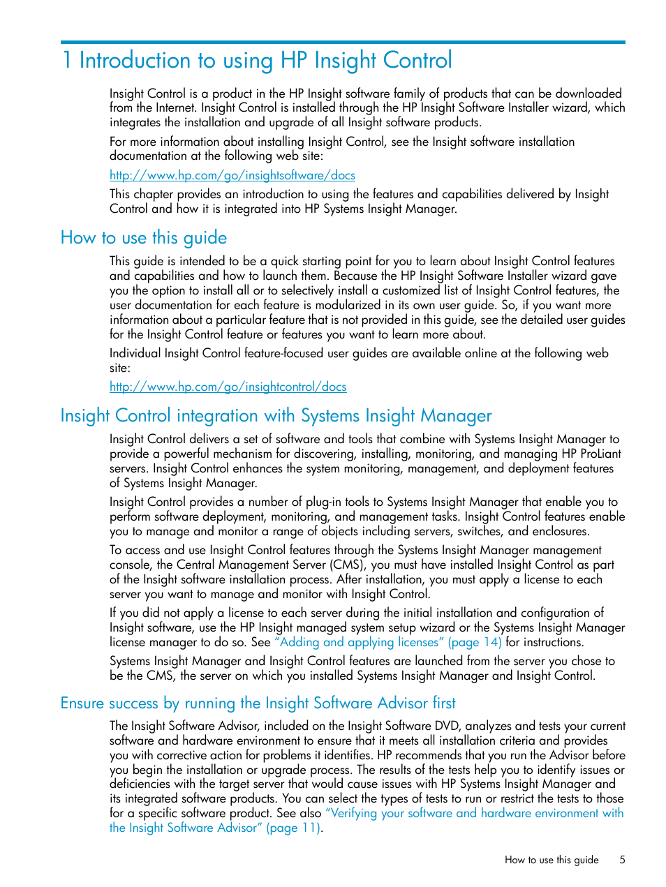 1 introduction to using hp insight control, How to use this guide | HP Insight Control User Manual | Page 5 / 37