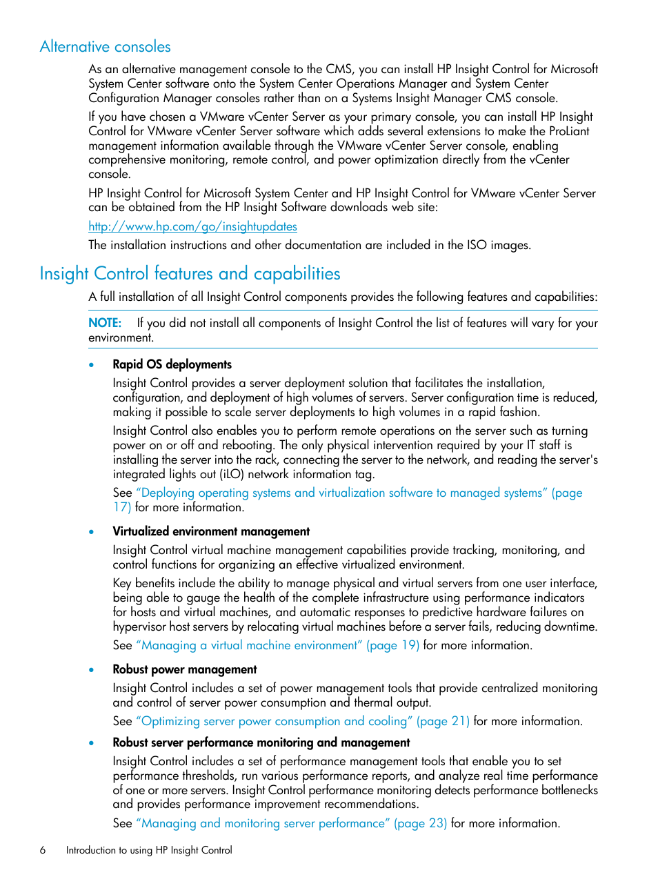 Alternative consoles, Insight control features and capabilities | HP Insight Control User Manual | Page 6 / 37