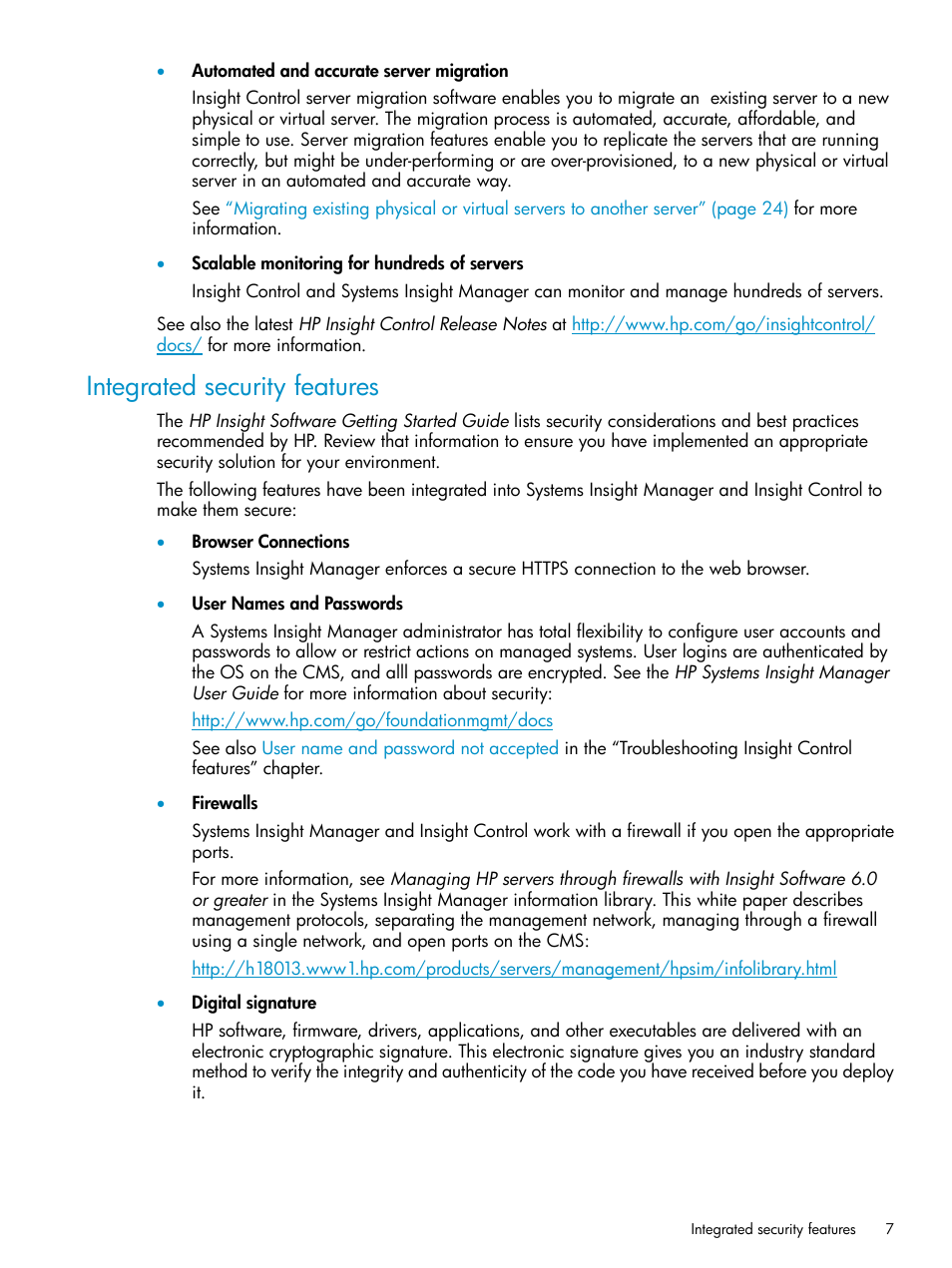 Integrated security features | HP Insight Control User Manual | Page 7 / 37