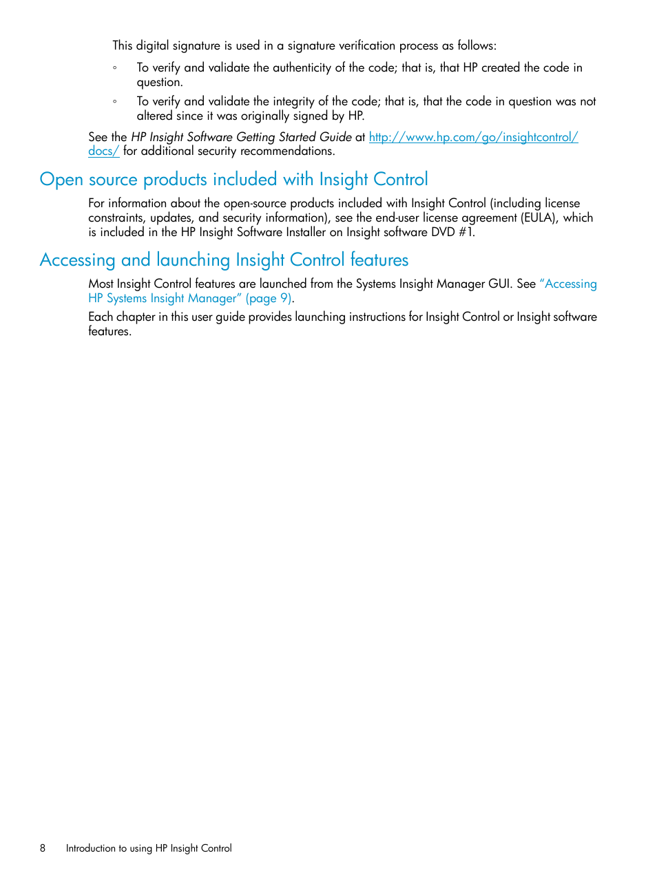 Open source products included with insight control, Accessing and launching insight control features | HP Insight Control User Manual | Page 8 / 37