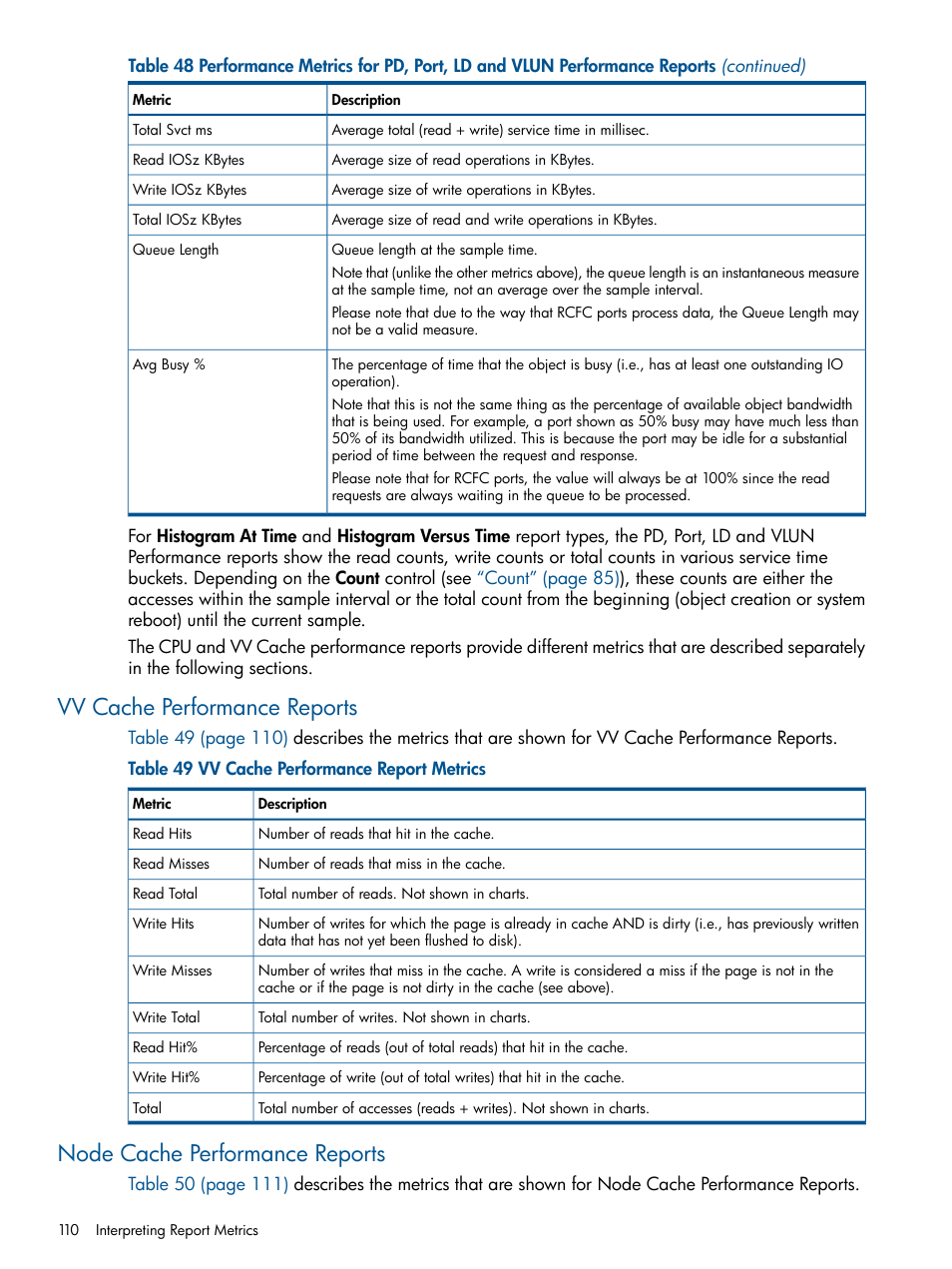 Vv cache performance reports, Node cache performance reports | HP 3PAR StoreServ 7000 Storage User Manual | Page 110 / 231