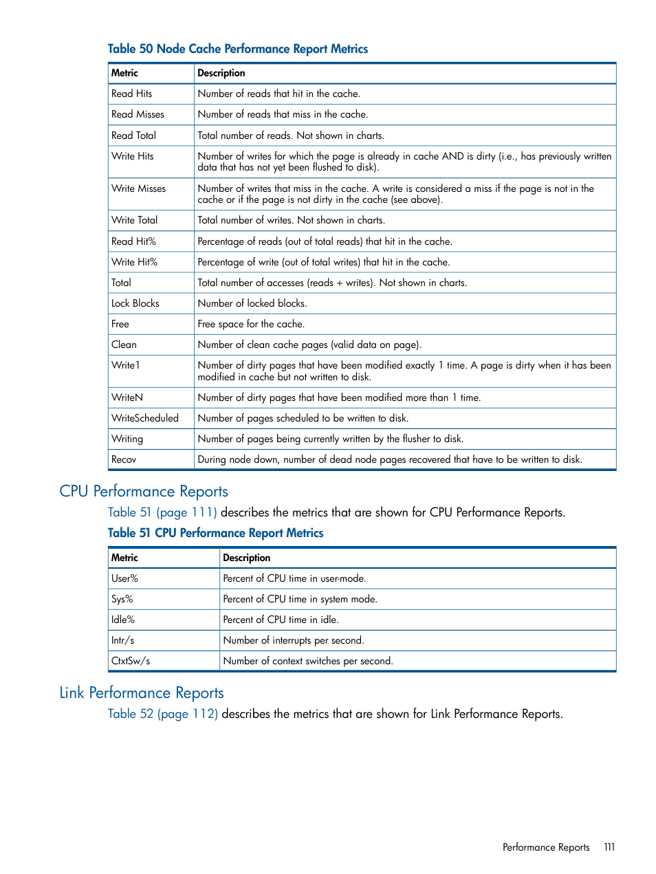 Cpu performance reports, Link performance reports, Cpu performance reports link performance reports | HP 3PAR StoreServ 7000 Storage User Manual | Page 111 / 231