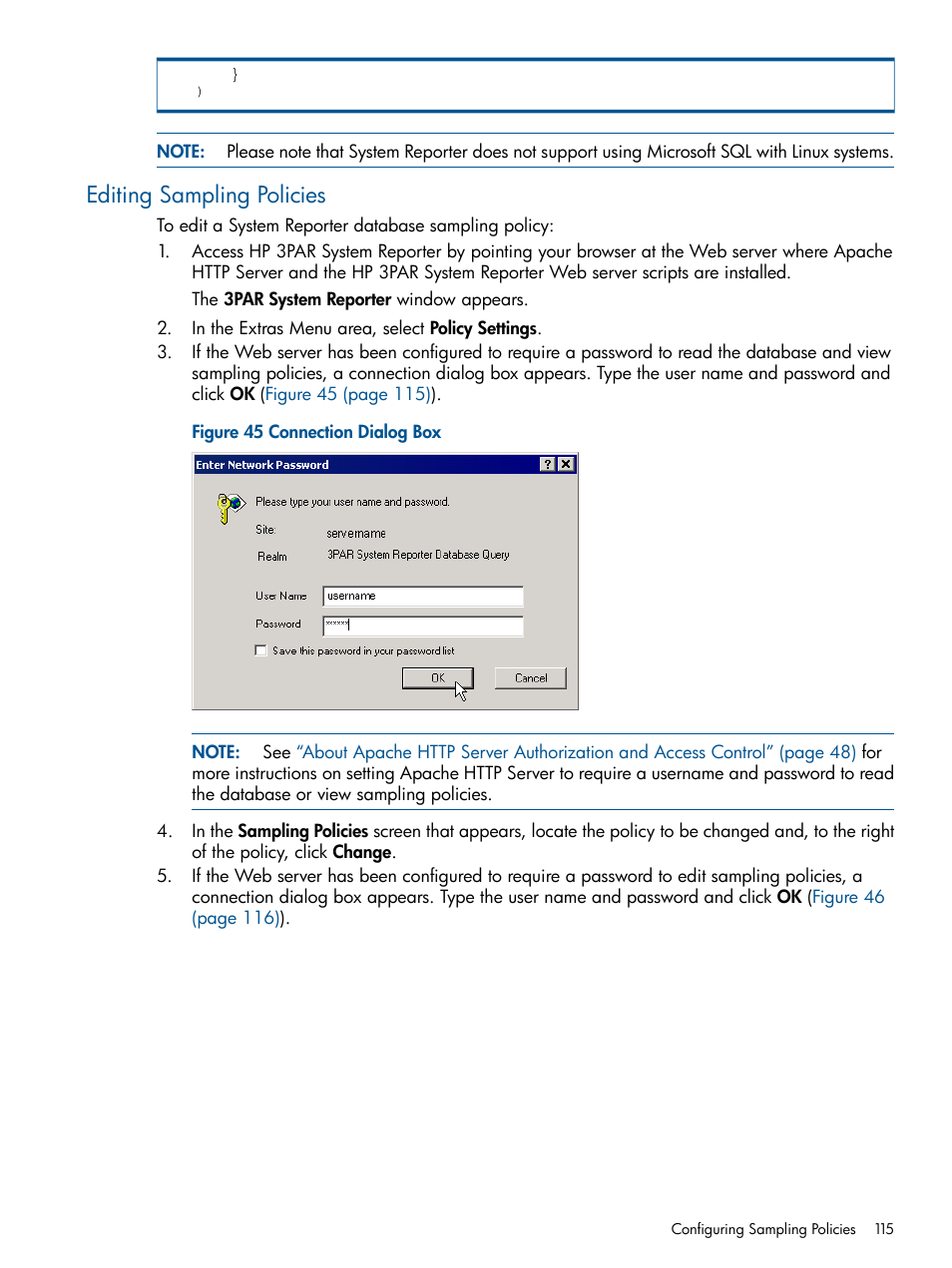 Editing sampling policies, Editing | HP 3PAR StoreServ 7000 Storage User Manual | Page 115 / 231
