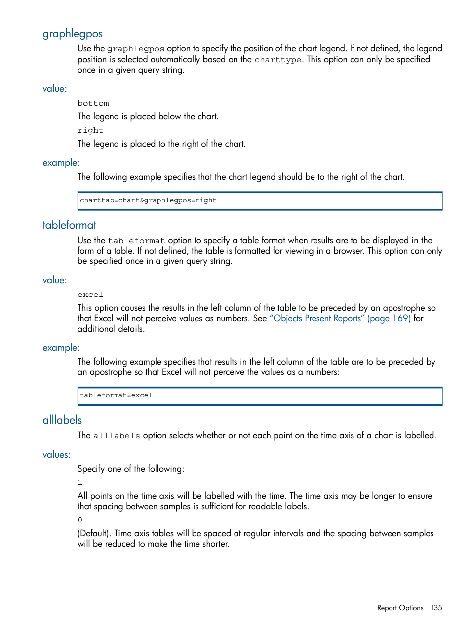 Graphlegpos, Value, Example | Tableformat, Alllabels, Values, Value: example | HP 3PAR StoreServ 7000 Storage User Manual | Page 135 / 231