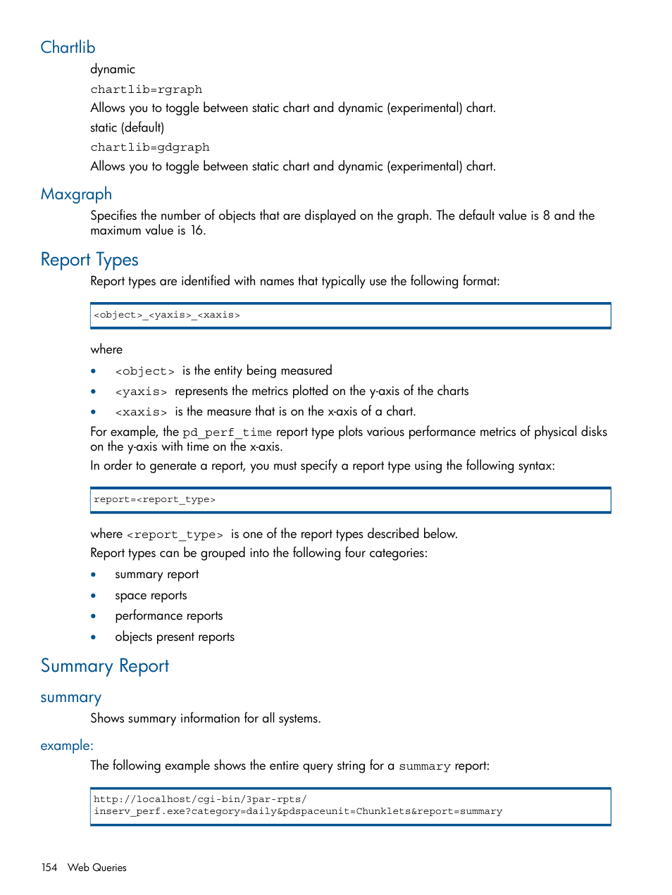 Chartlib, Maxgraph, Report types | Summary report, Summary, Example, Chartlib maxgraph, Report types summary report | HP 3PAR StoreServ 7000 Storage User Manual | Page 154 / 231