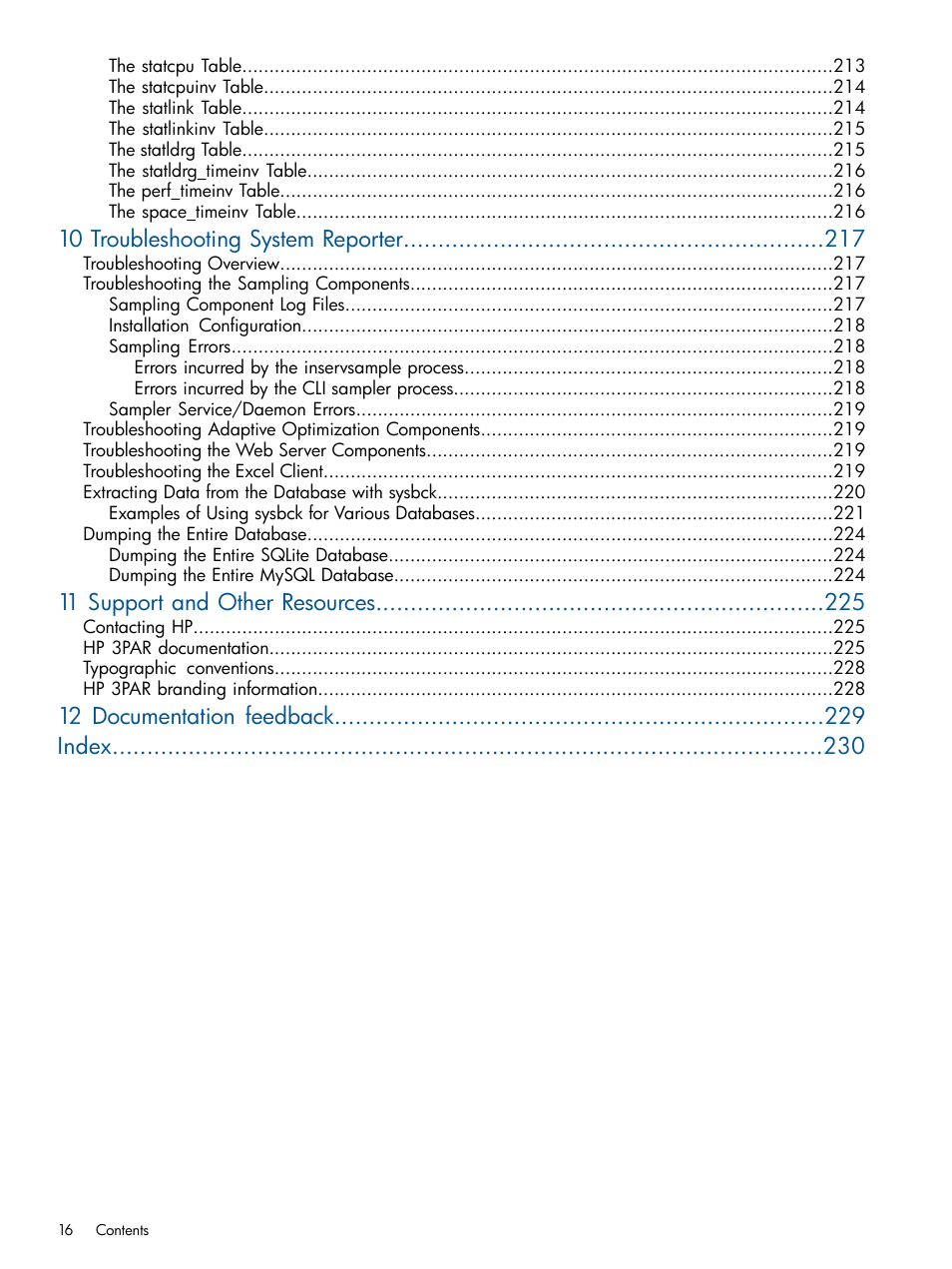 10 troubleshooting system reporter, 11 support and other resources, 12 documentation feedback index | HP 3PAR StoreServ 7000 Storage User Manual | Page 16 / 231