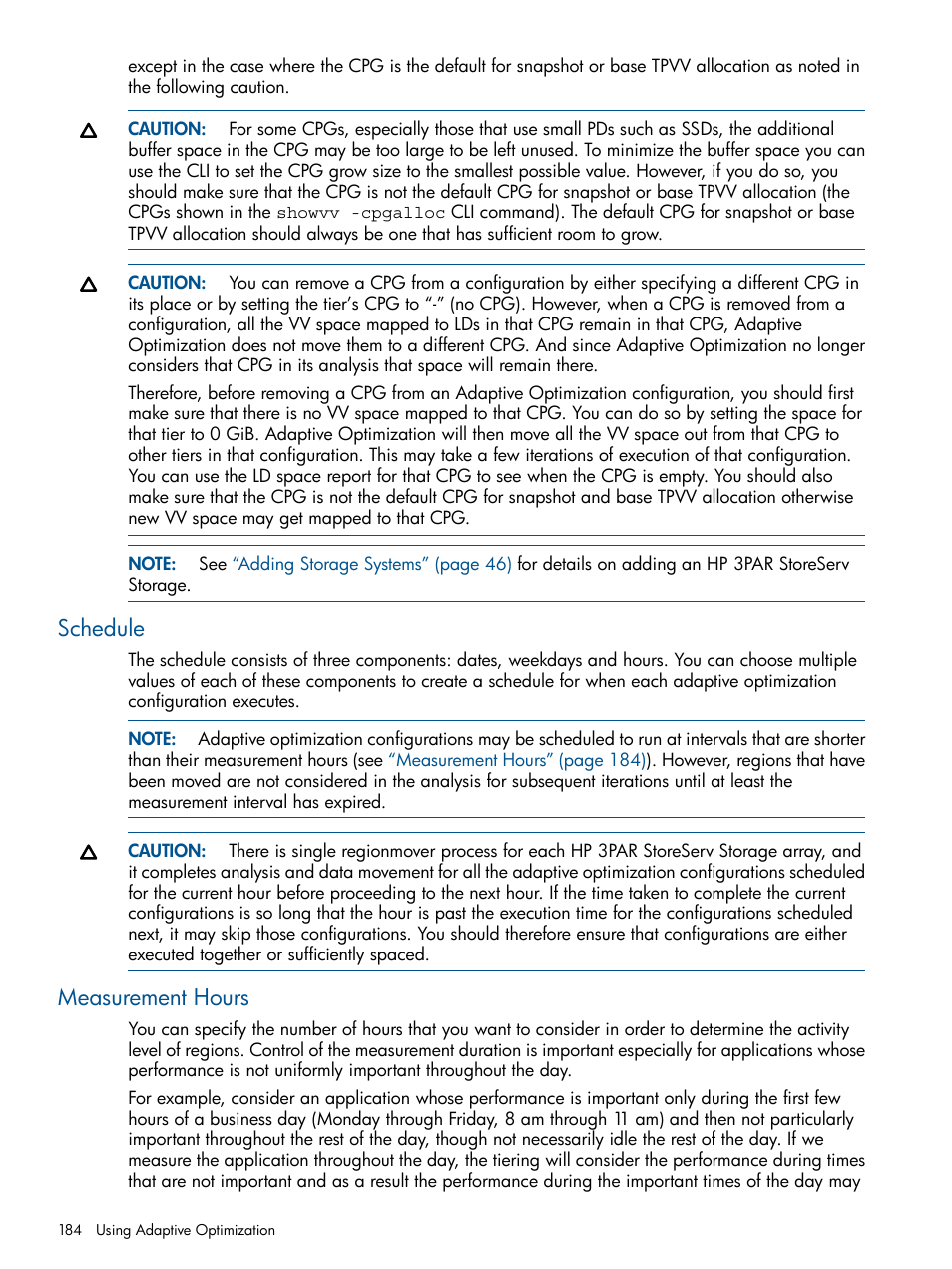 Schedule, Measurement hours, Schedule measurement hours | HP 3PAR StoreServ 7000 Storage User Manual | Page 184 / 231