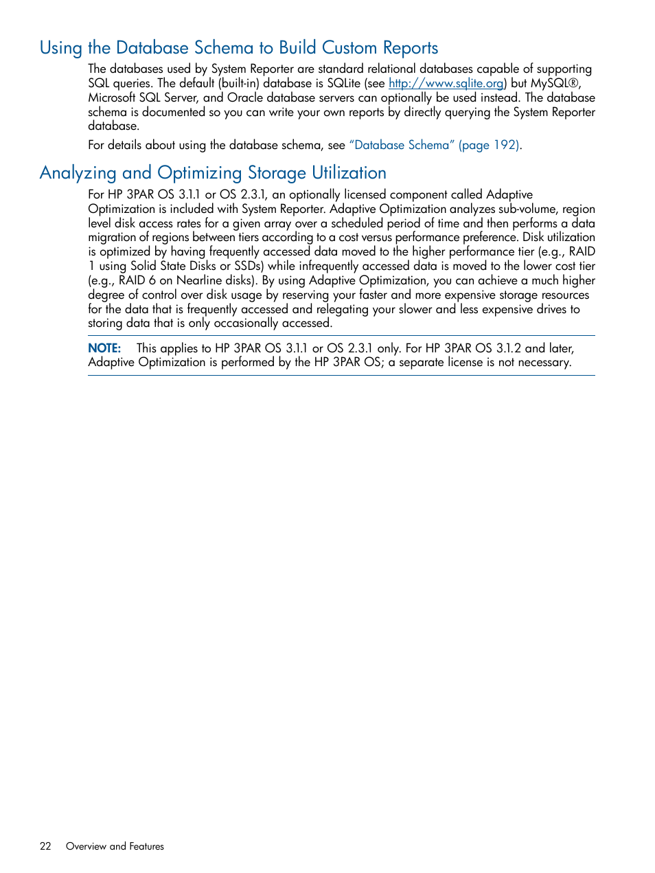 Using the database schema to build custom reports, Analyzing and optimizing storage utilization | HP 3PAR StoreServ 7000 Storage User Manual | Page 22 / 231