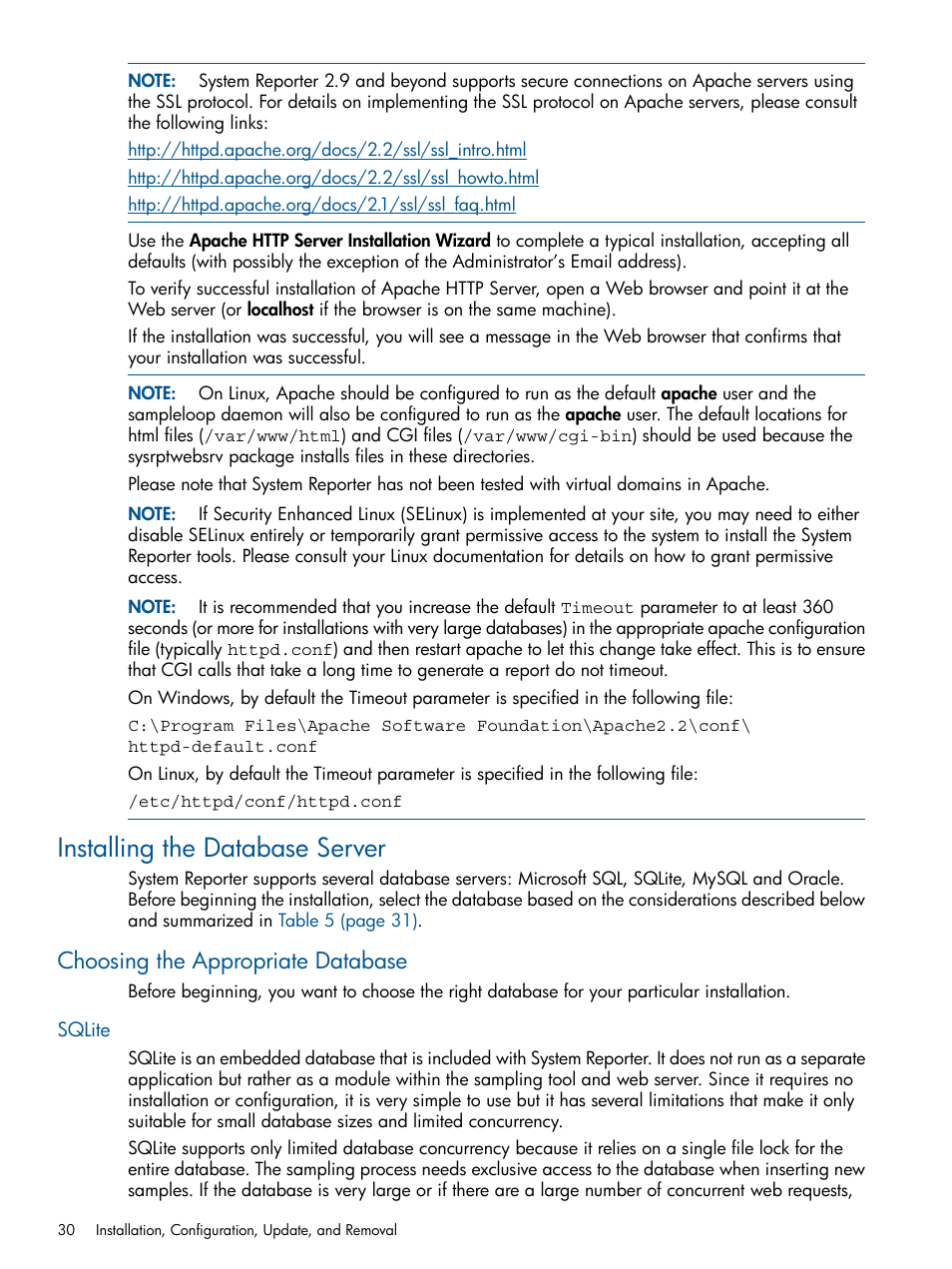 Installing the database server, Choosing the appropriate database, Sqlite | HP 3PAR StoreServ 7000 Storage User Manual | Page 30 / 231