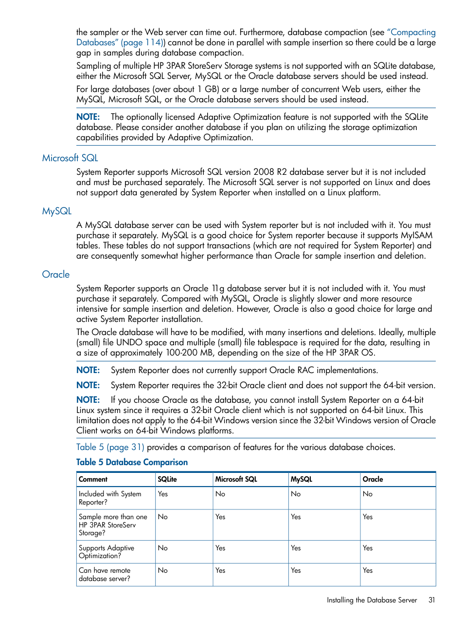 Microsoft sql, Mysql, Oracle | Microsoft sql mysql oracle | HP 3PAR StoreServ 7000 Storage User Manual | Page 31 / 231